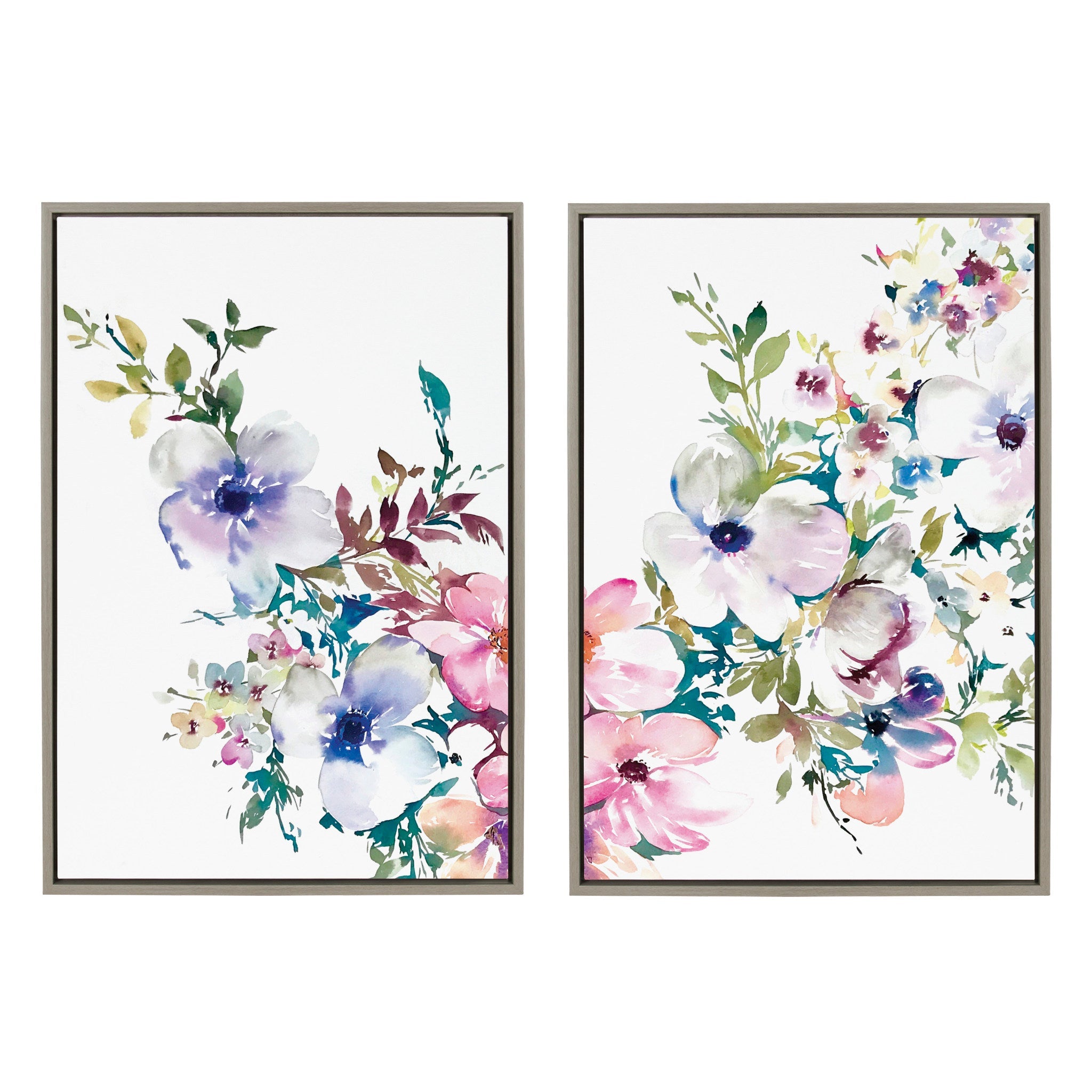 Sylvie Ink Wash Floral Left and Right Framed Canvas by kateandlaurel - product image 2 for Resin Society