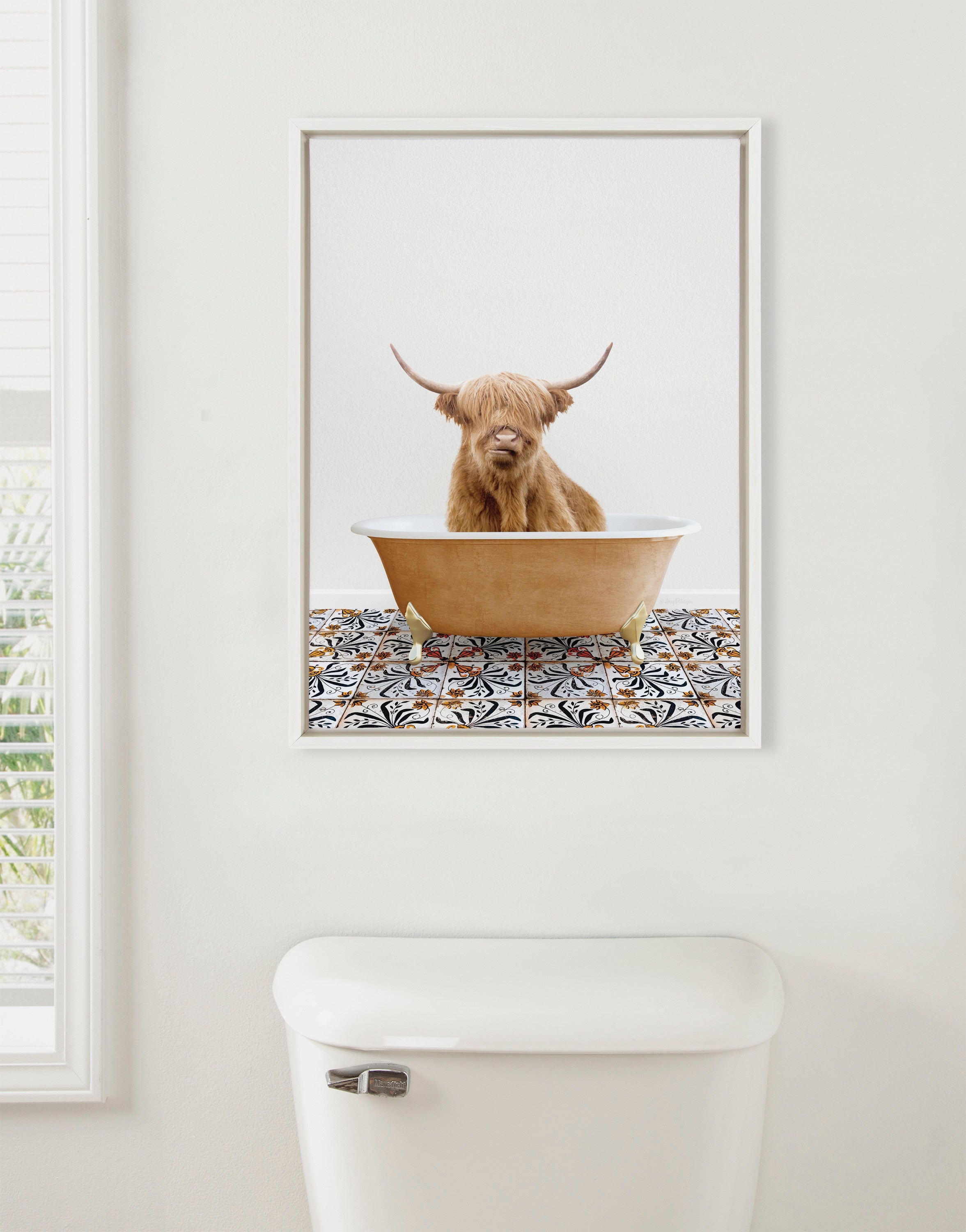 Sylvie Highland Cow In Mediterranean Bath Framed Canvas by kateandlaurel - product image 11 for Resin Society