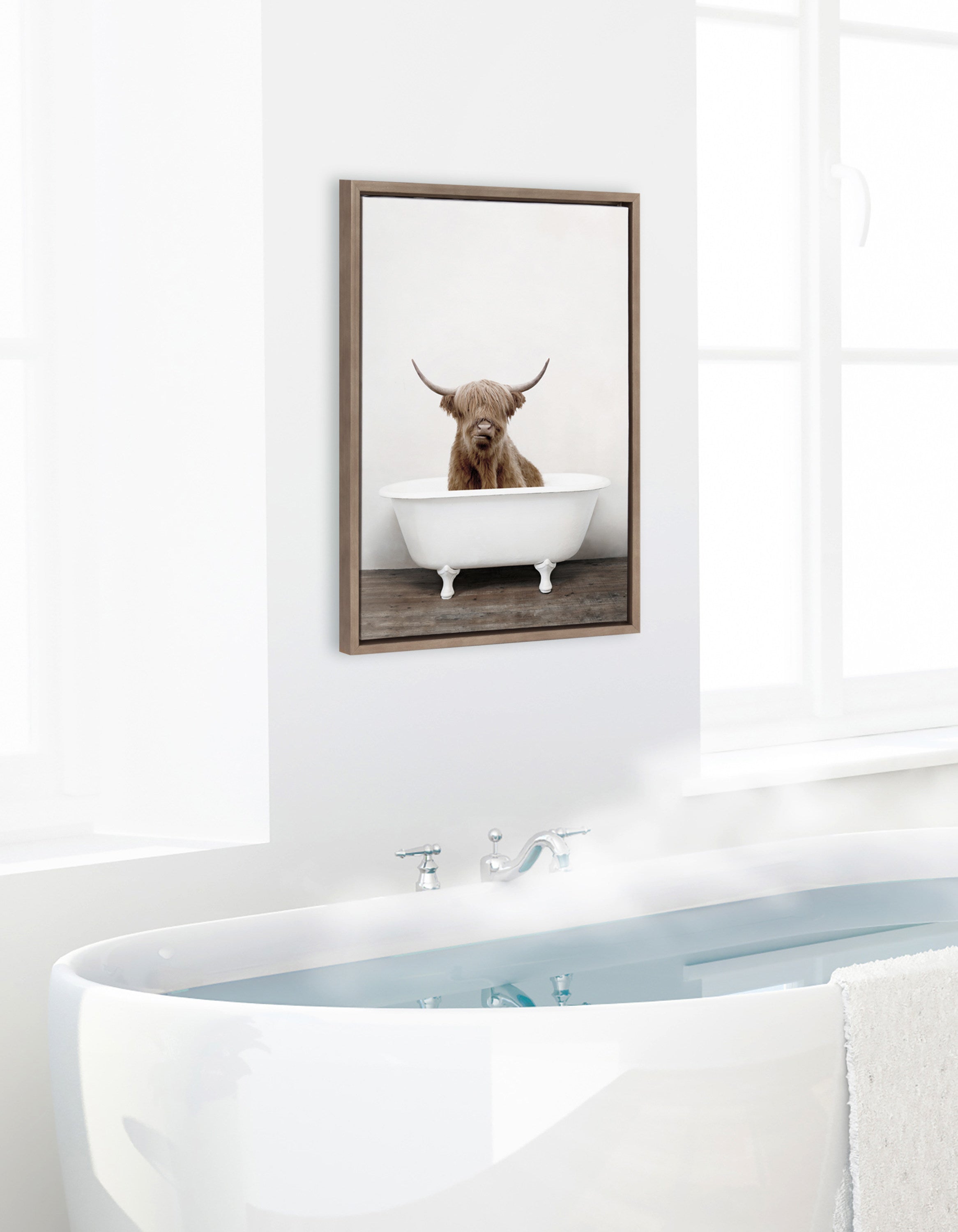 Sylvie Highland Cow in Tub Color Framed Canvas