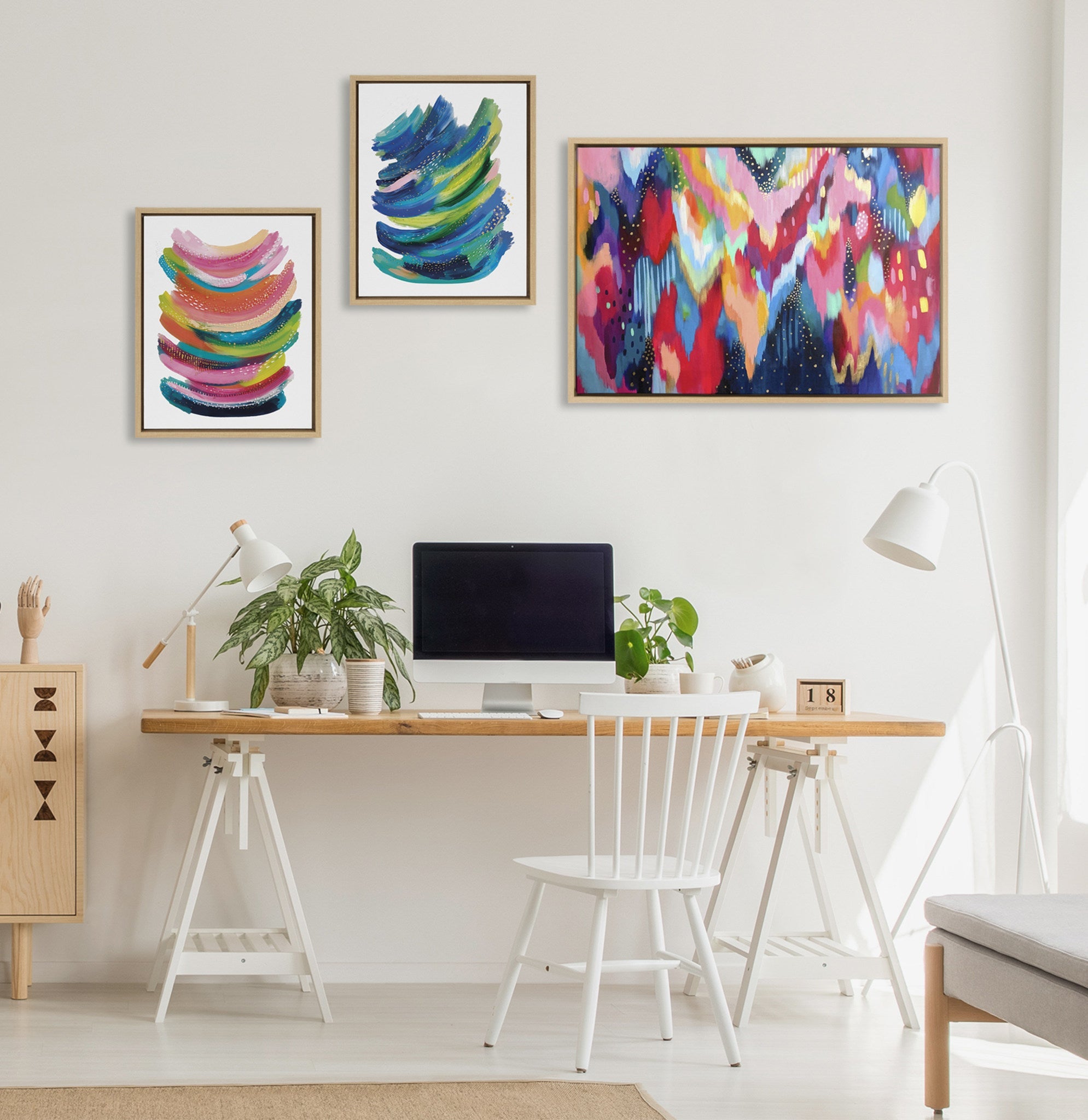 Sylvie Brushstroke and Bright Abstract Framed Canvas Set by kateandlaurel - product image 5 for Resin Society