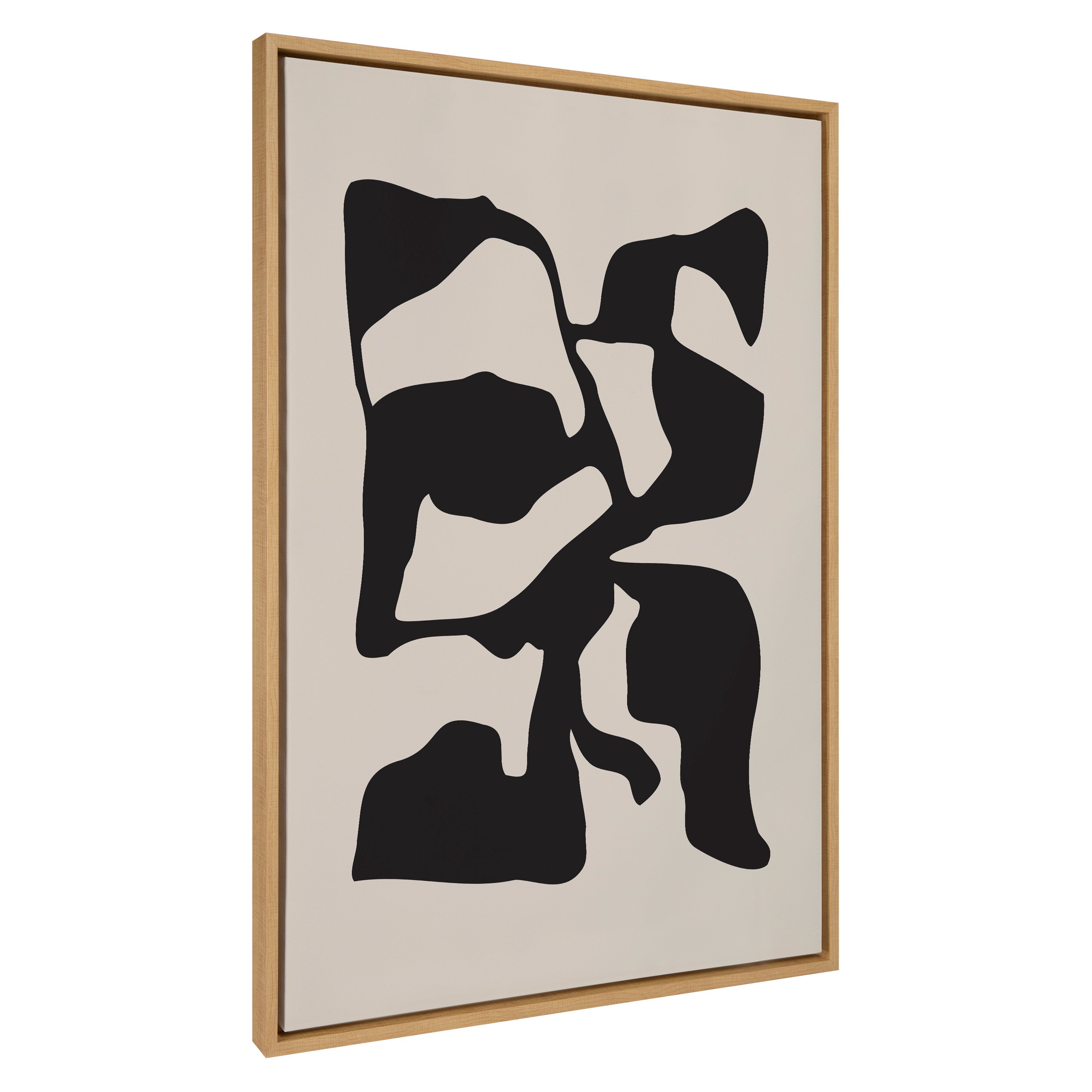 Sylvie Distorted Shapes of Black and Tan framed canvas art with black and tan abstract shapes on a muted background