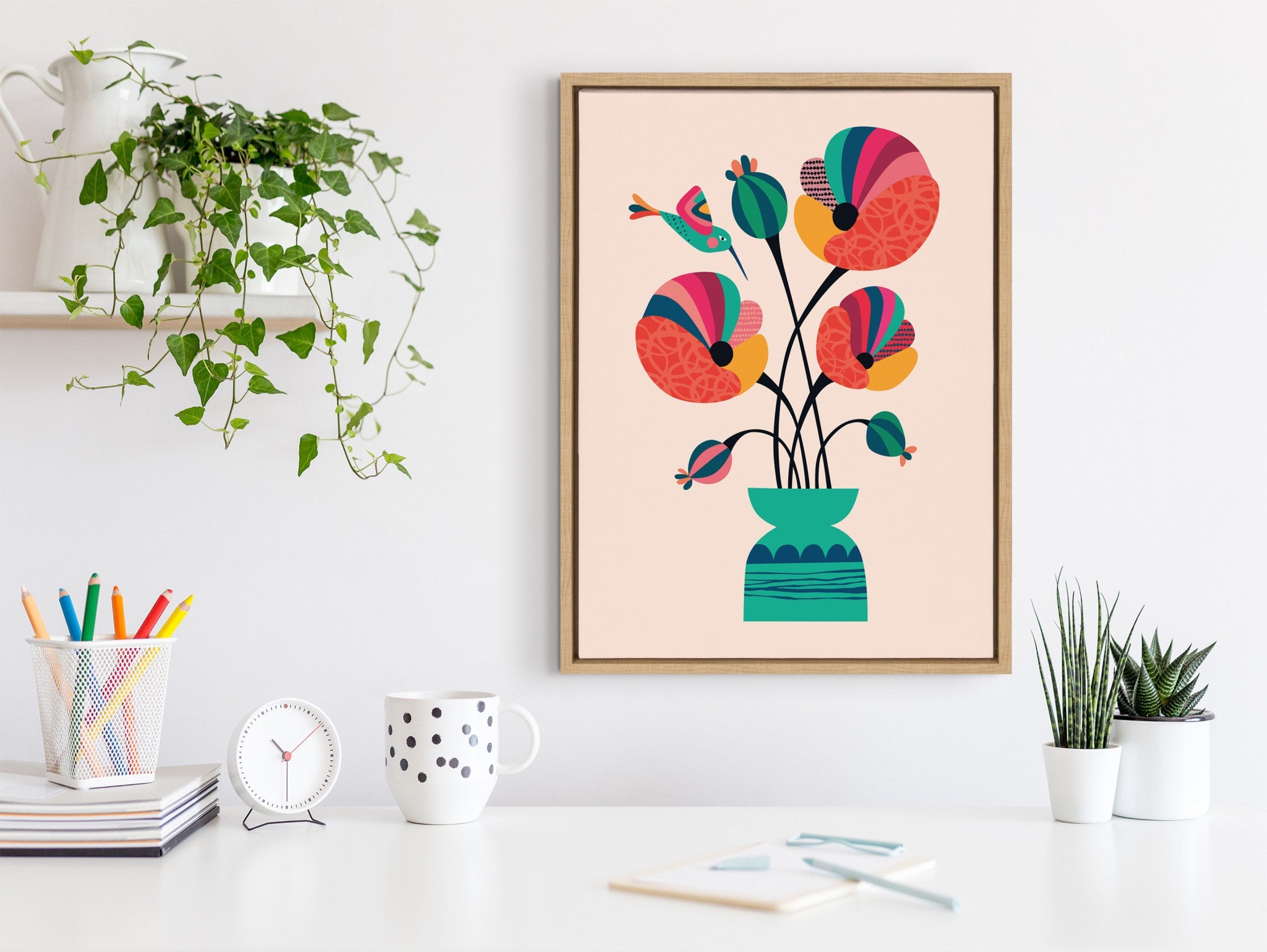 Sylvie Mid Century Modern Poppies Framed Canvas by kateandlaurel - product image 8 for Resin Society