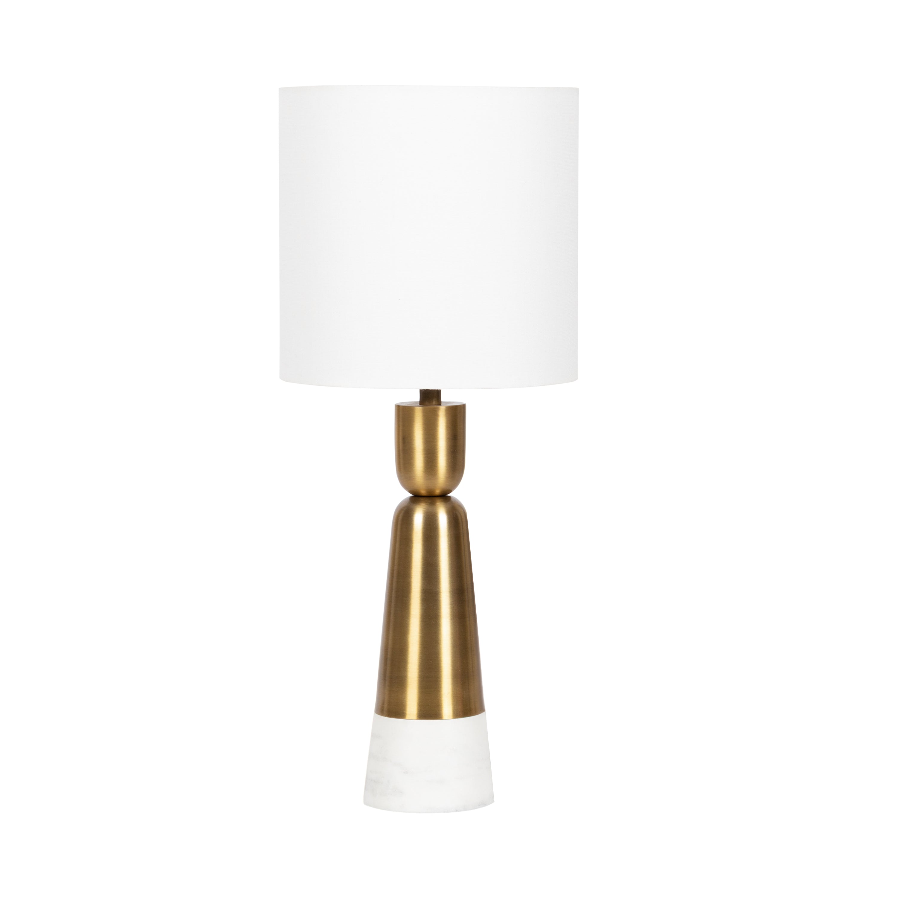 Deori Table Lamp with marble tapered base and white linen drum shade