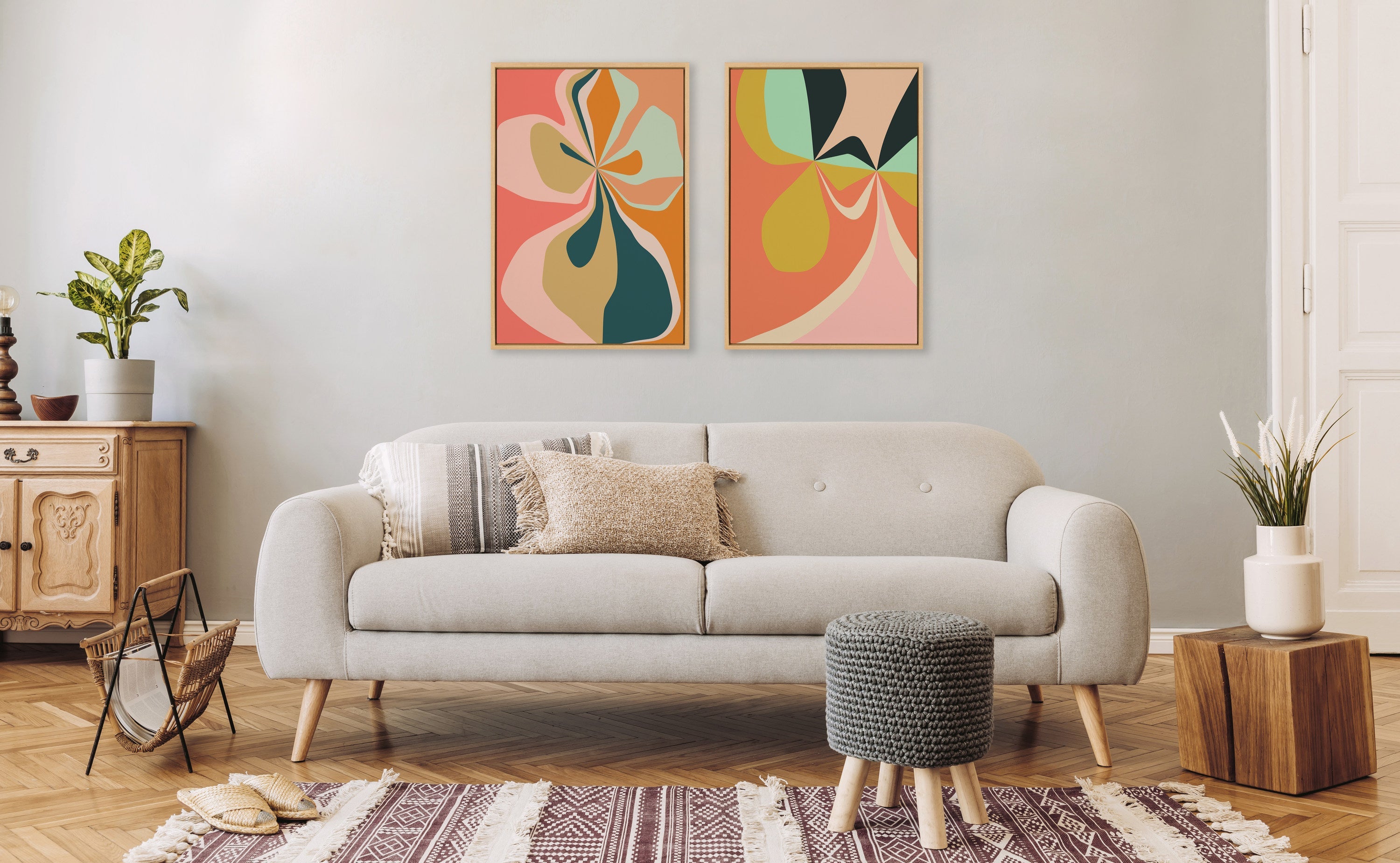Sylvie Retro Floral 4 Framed Canvas by Alicia Bock
