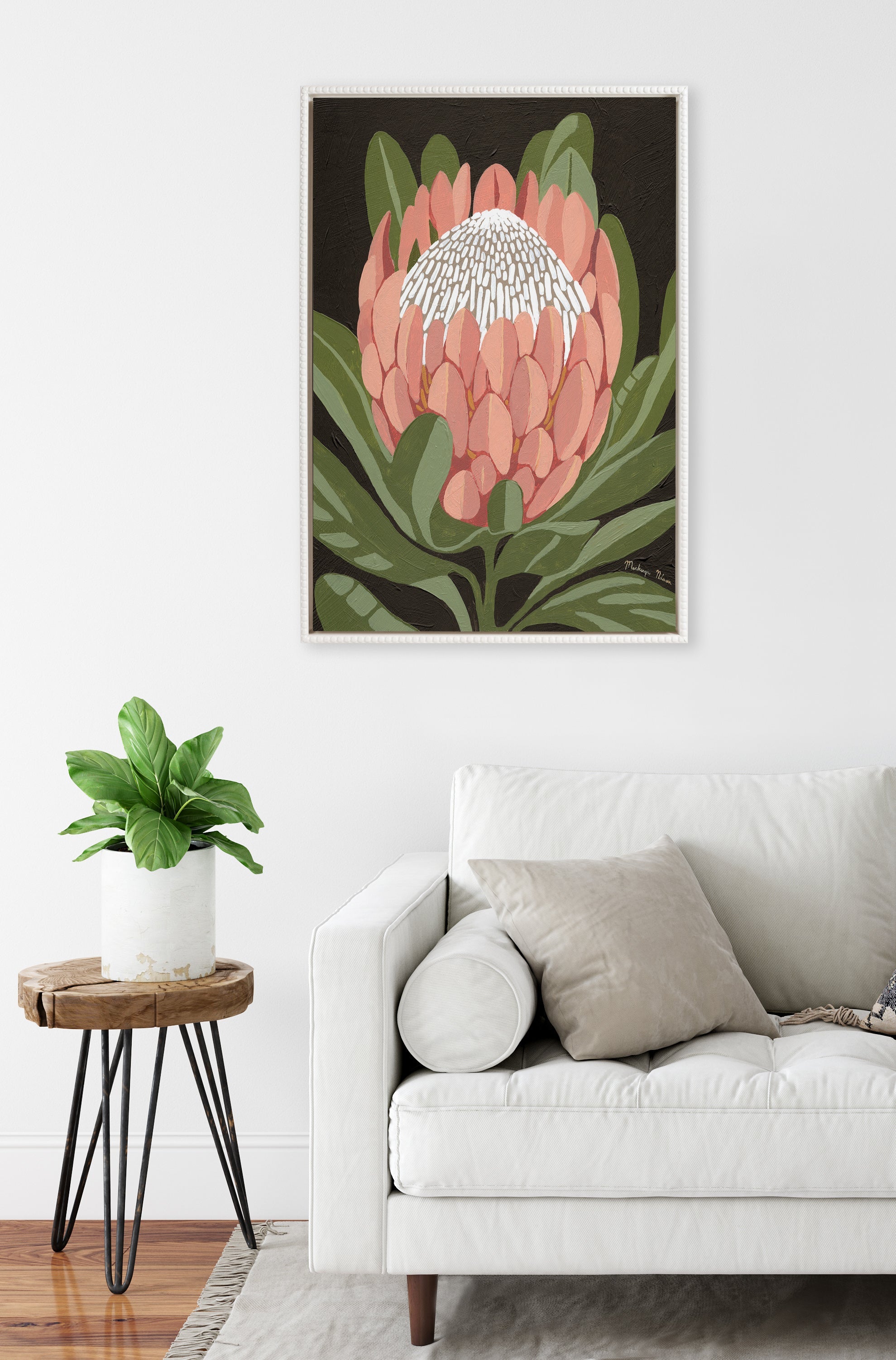 Sylvie Beaded Protea Noire Framed Canvas by Mackenzie Nelson