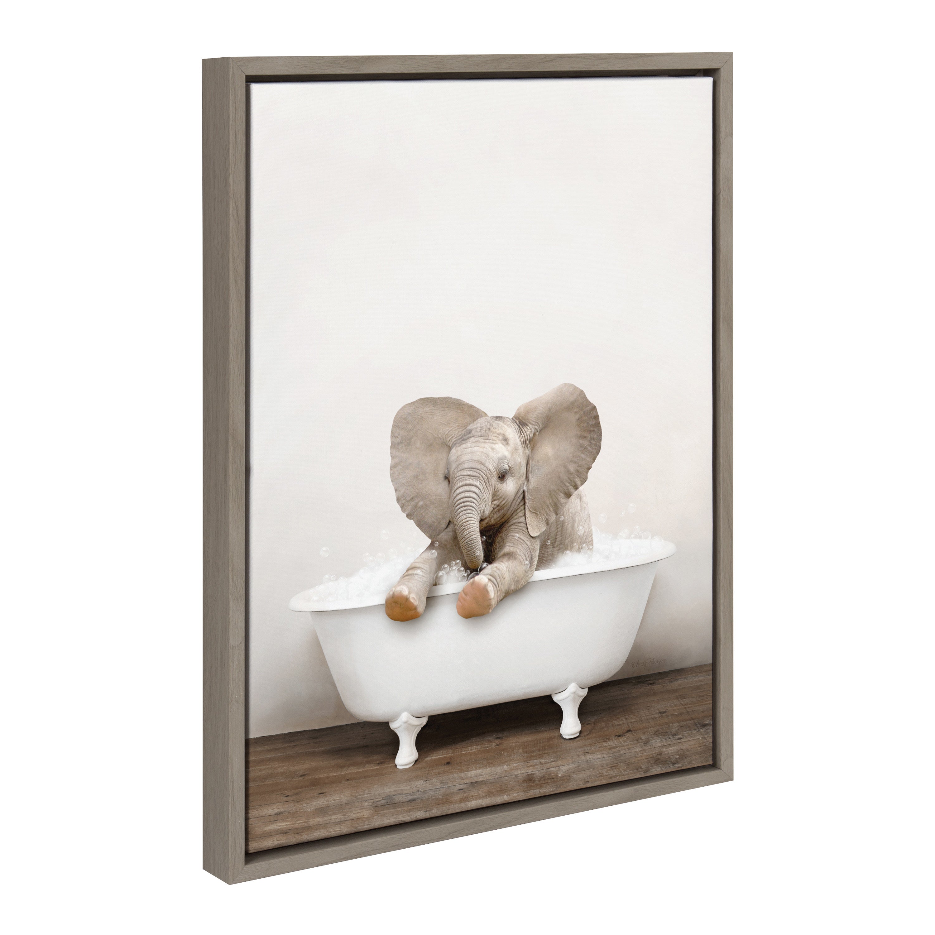 Sylvie Baby Elephant No 6 in Rustic Bath Framed Canvas by kateandlaurel - product image 13 for Resin Society