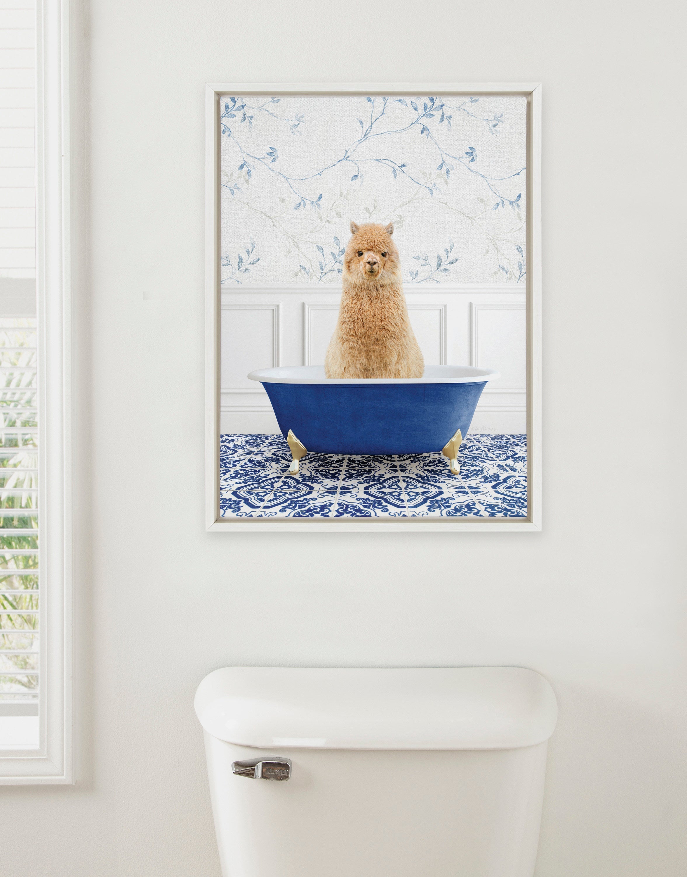 Sylvie Alpaca In Eclectic Blue Bath Framed Canvas by kateandlaurel - product image 5 for Resin Society