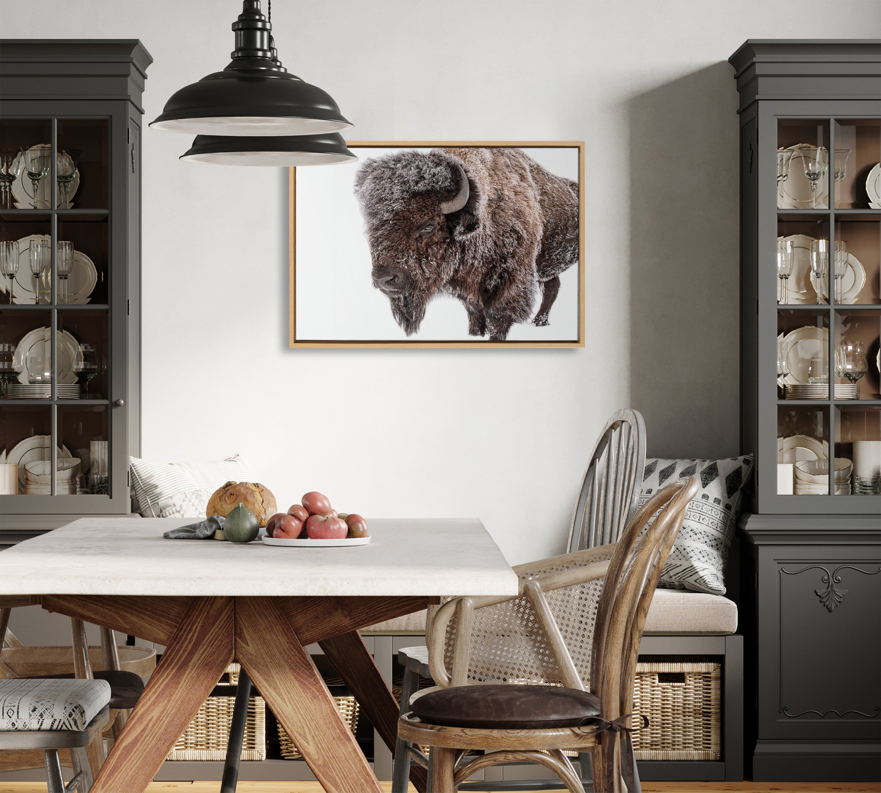 Sylvie Bison in Snow Framed Canvas by Amy Peterson Art Studio