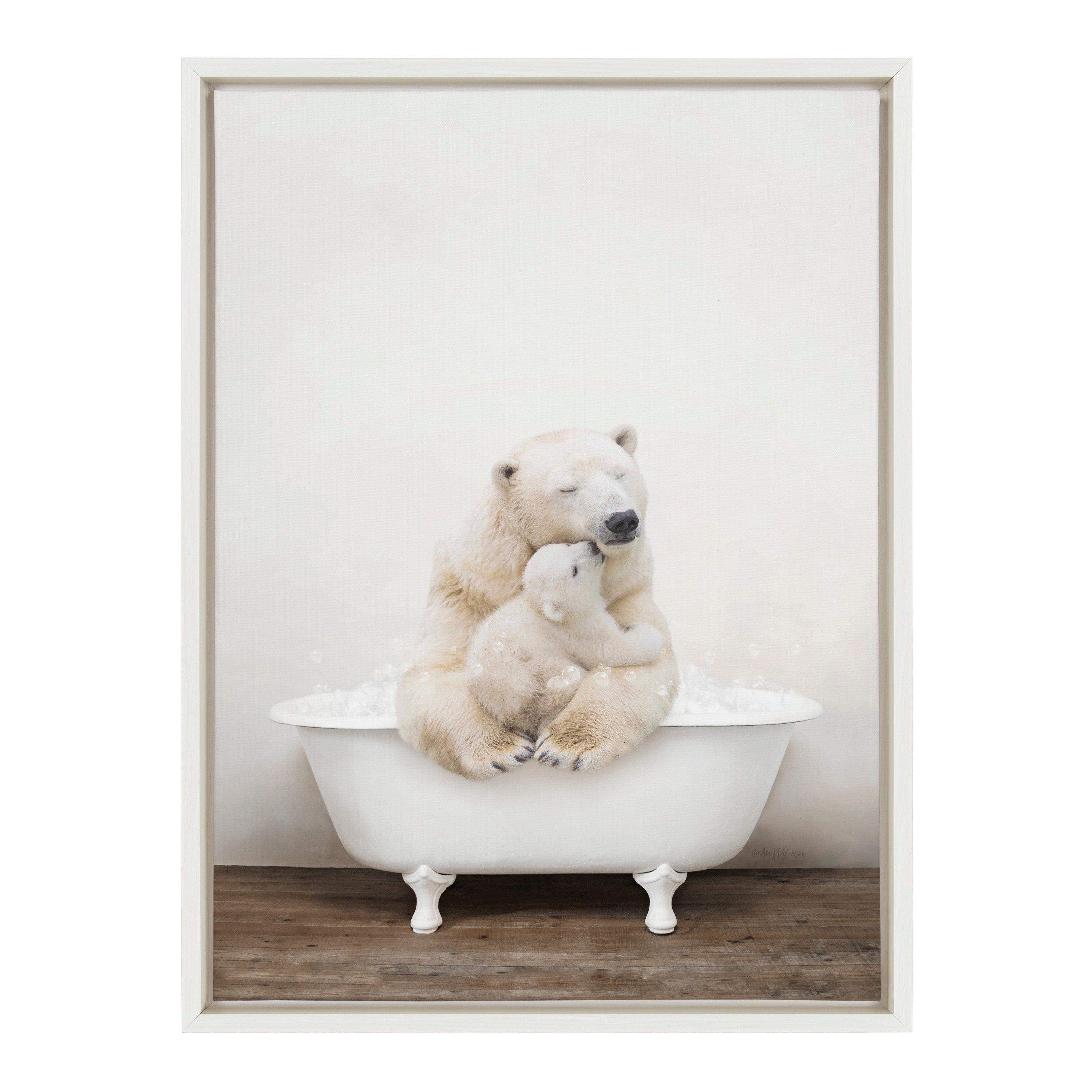 Sylvie Mother and Baby Polar Bear in Rustic Bath Framed Canvas by kateandlaurel - product image 2 for Resin Society