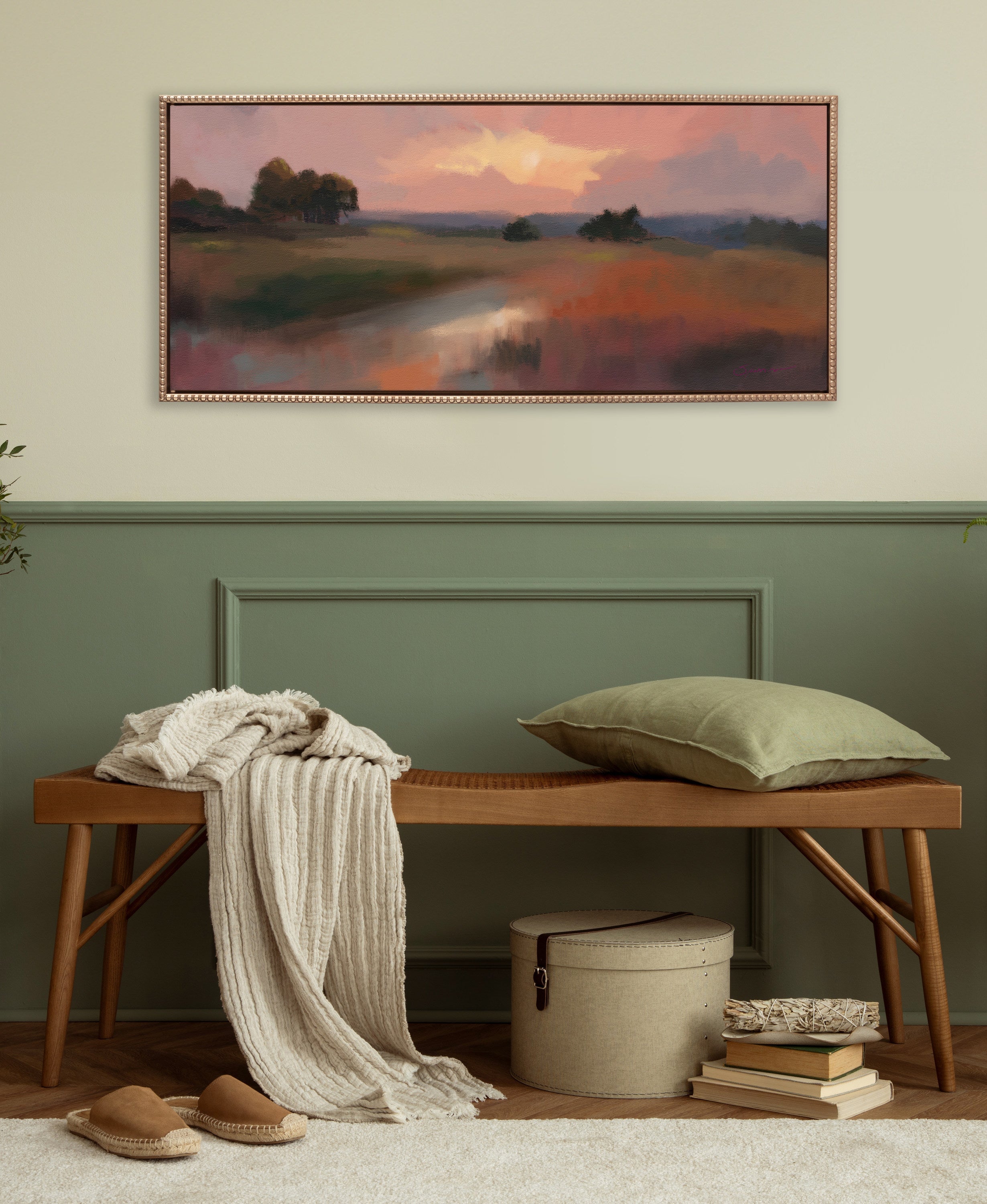 Sylvie Beaded Foothills in the Evening Framed Canvas by Mary Sparrow