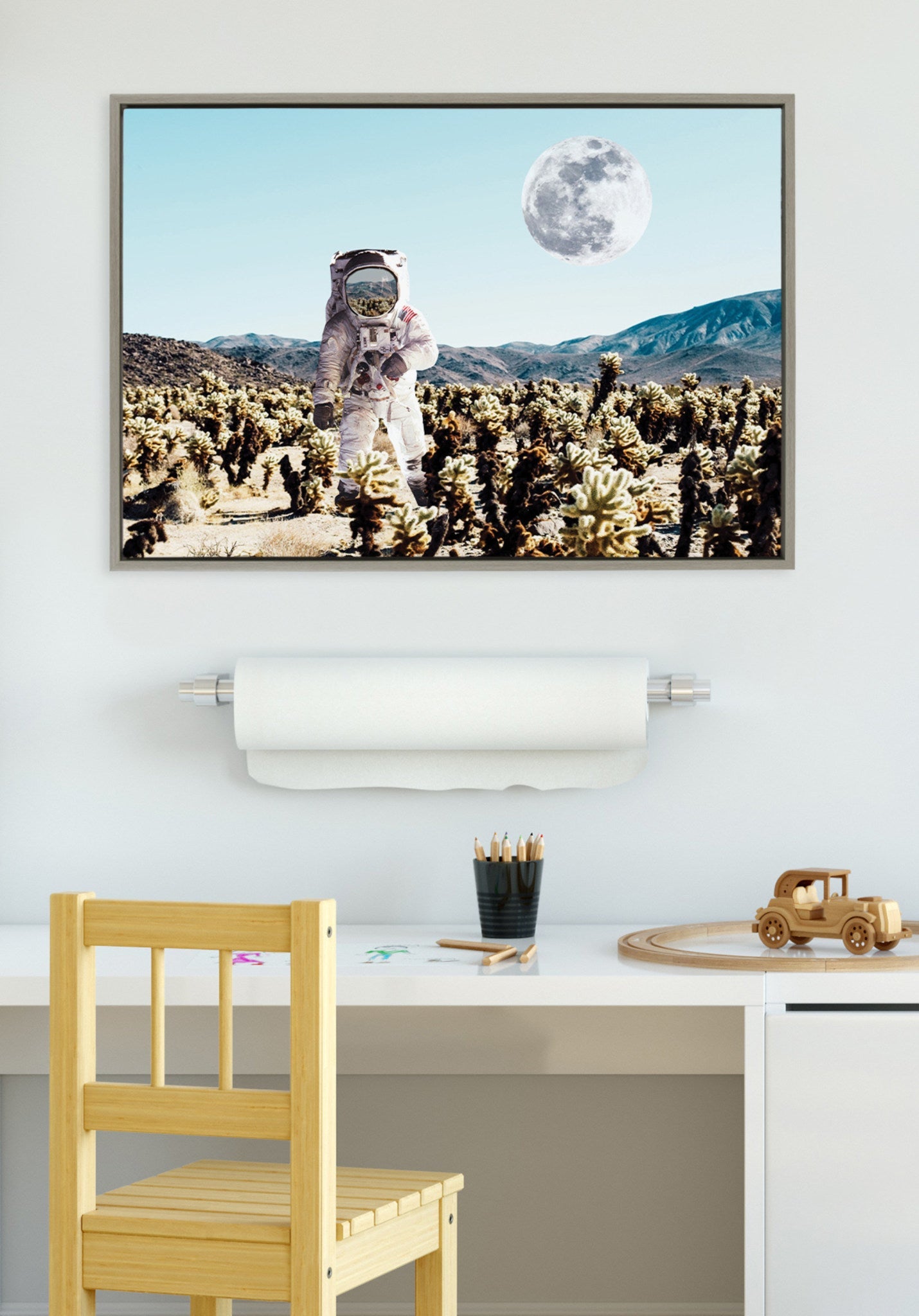 Sylvie Astronaut Planet Desert Moon Framed Canvas by July Art Prints