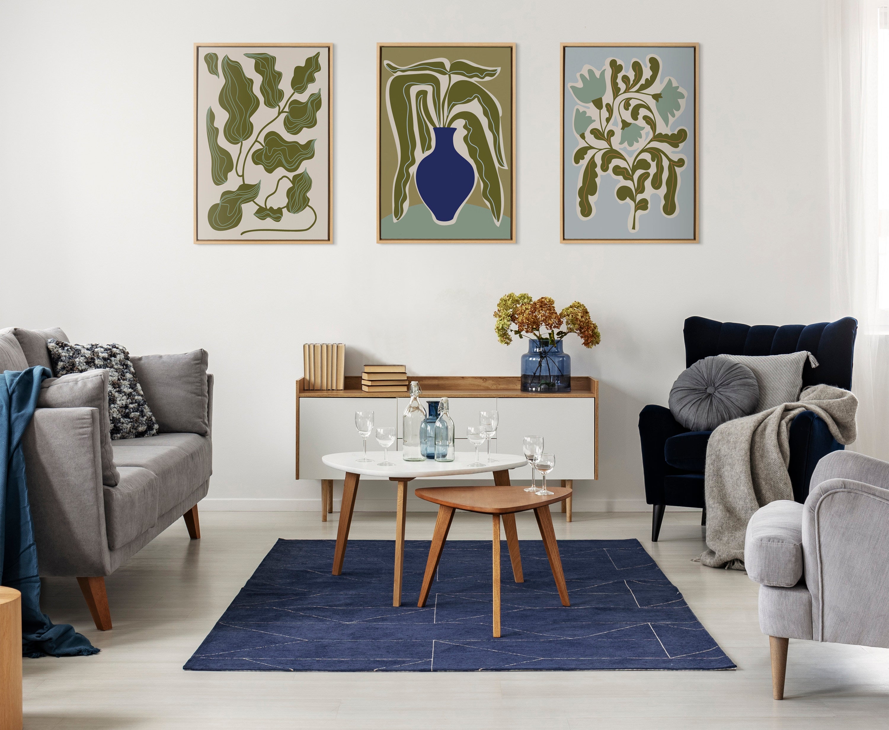 Sylvie Expressive Abstract House Plant Playful Blue Framed Canvas by kateandlaurel - product image 5 for Resin Society