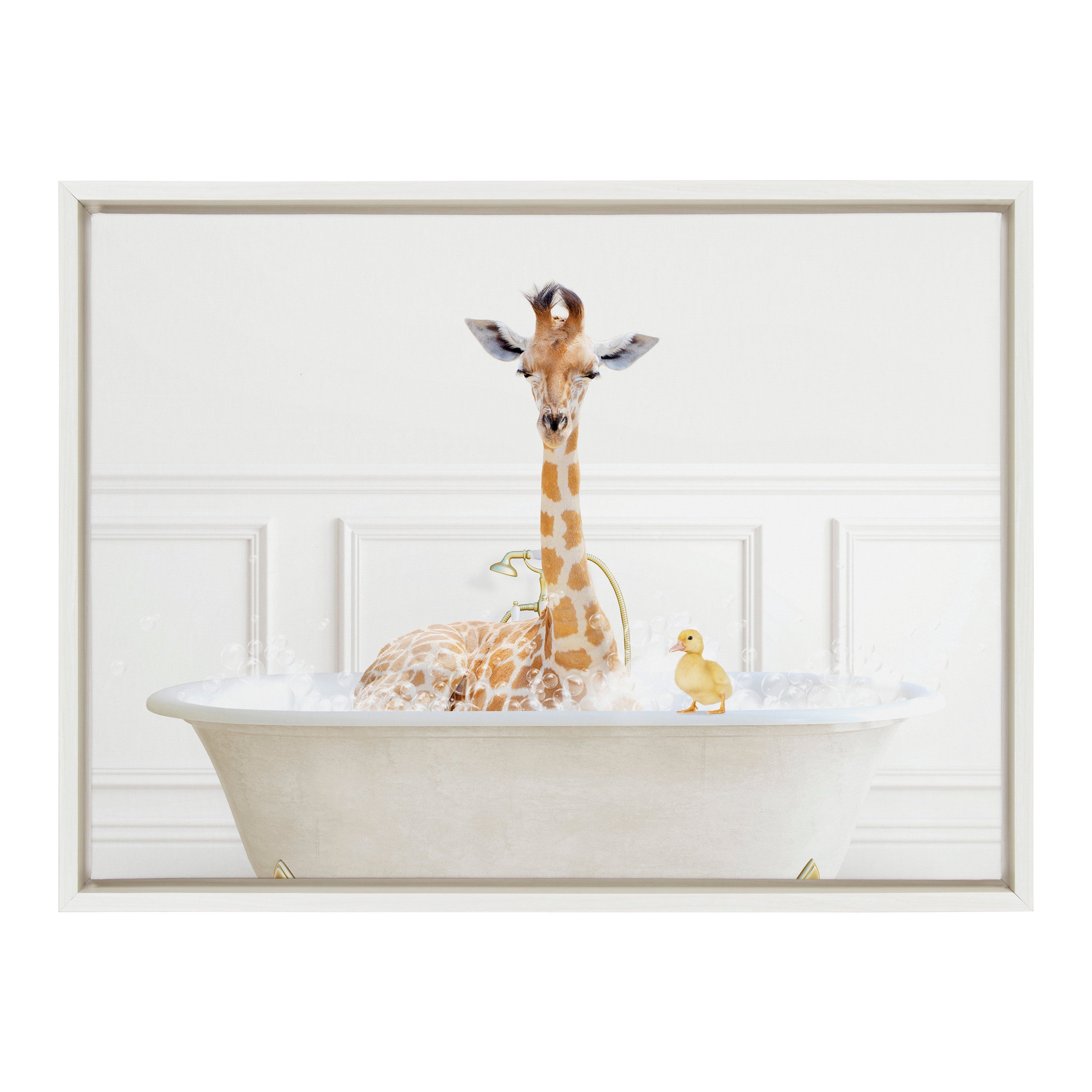 Sylvie Giraffe In Bubble Bath Neutral Style Framed Canvas by kateandlaurel - product image 2 for Resin Society