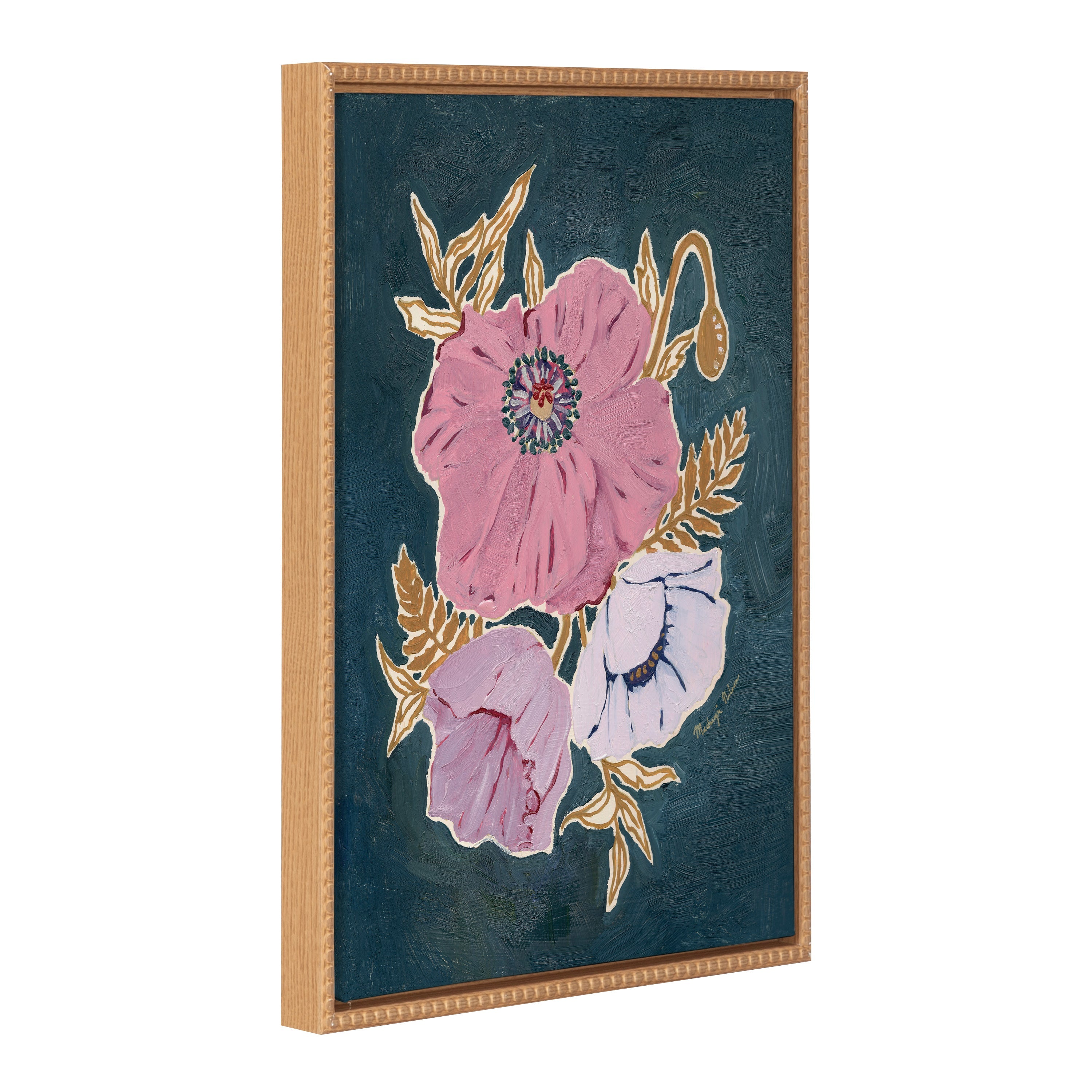 Sylvie Beaded Three Purple Poppies Framed Canvas by Mackenzie Nelson