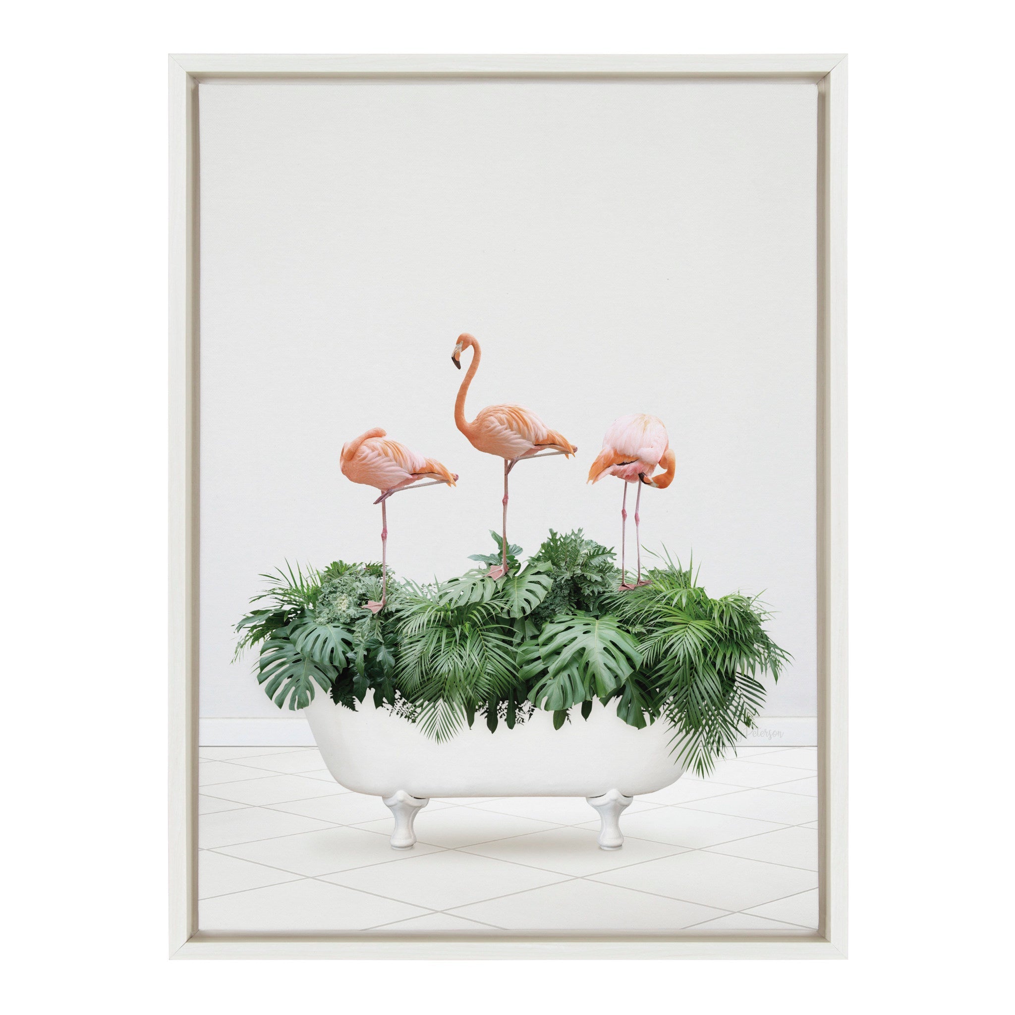 Sylvie 3 Flamingos In Vintage Bathtub Framed Canvas by kateandlaurel - product image 2 for Resin Society