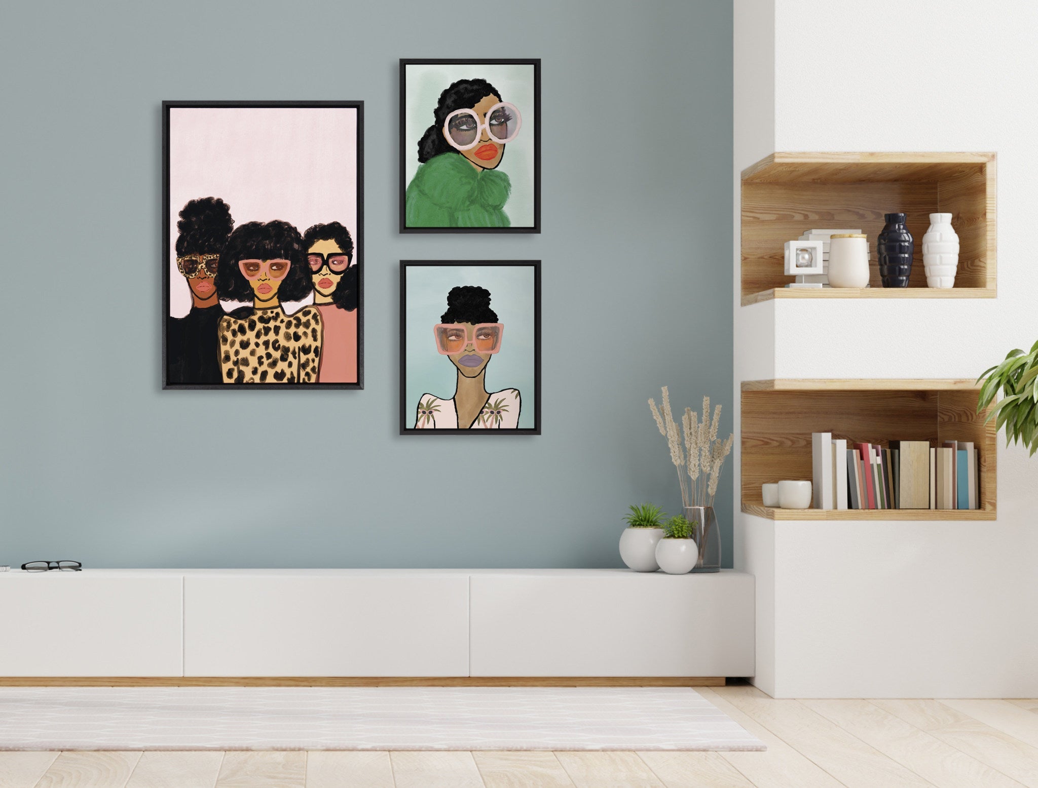 Sylvie Fashion Girl Framed Canvas Set by Kendra Dandy of Bouffants and by kateandlaurel - product image 5 for Resin Society