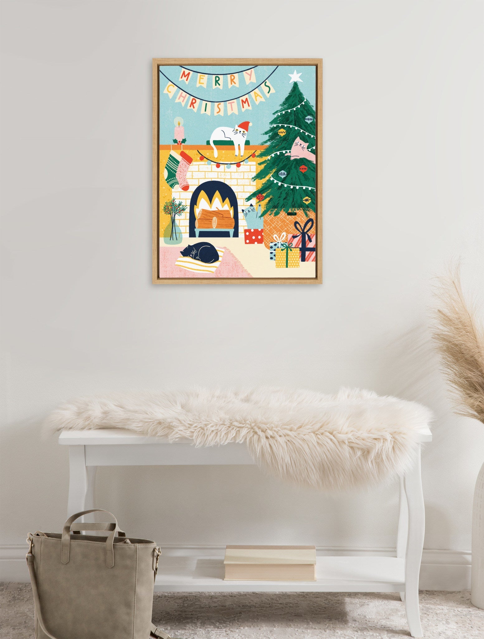 Sylvie TG Christmas Cats Framed Canvas by Tania García