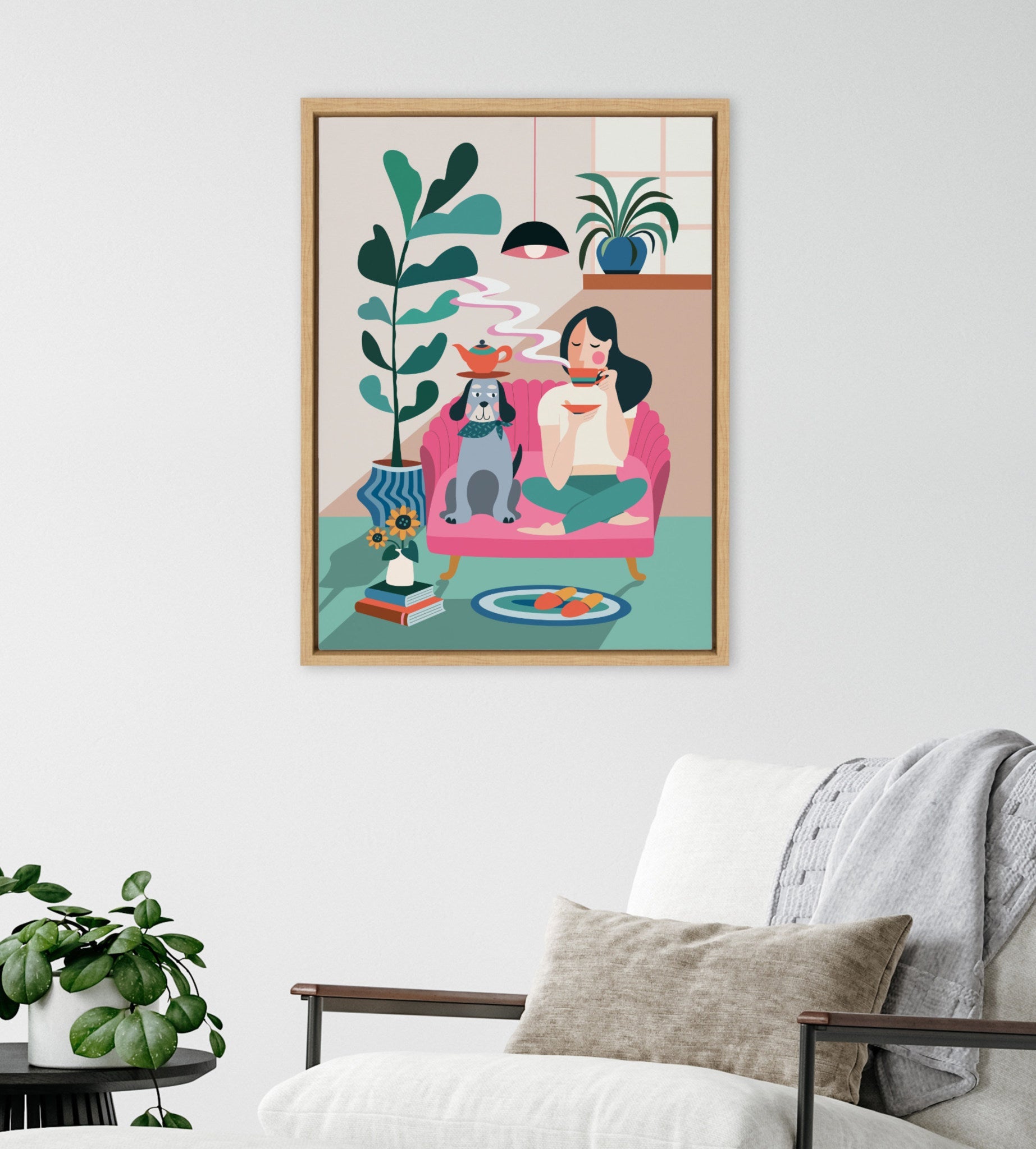 Sylvie Mid Century Modern Tea Time Framed Canvas by Rachel Lee of My Dream Wall