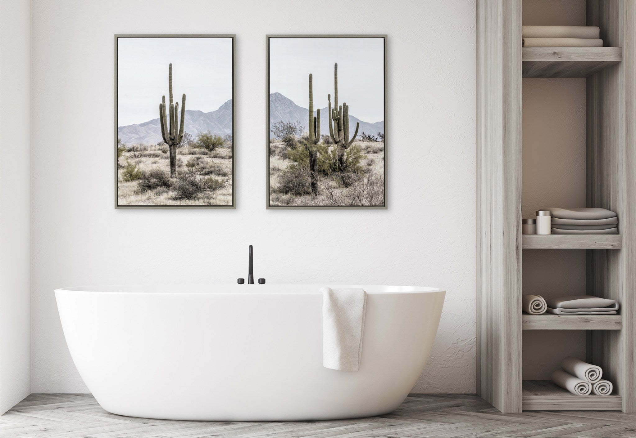 Sylvie Tall Saguaro Cacti Desert Mountain 1 and 2 Framed Canvas by kateandlaurel - product image 6 for Resin Society