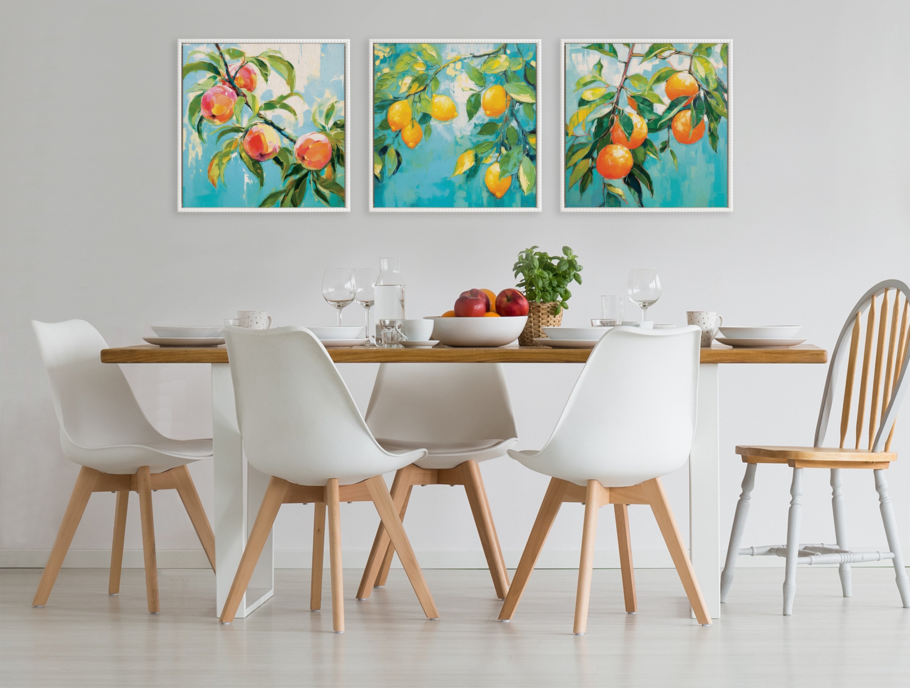Sylvie Beaded Peach Tree Framed Canvas by The Creative Bunch Studio