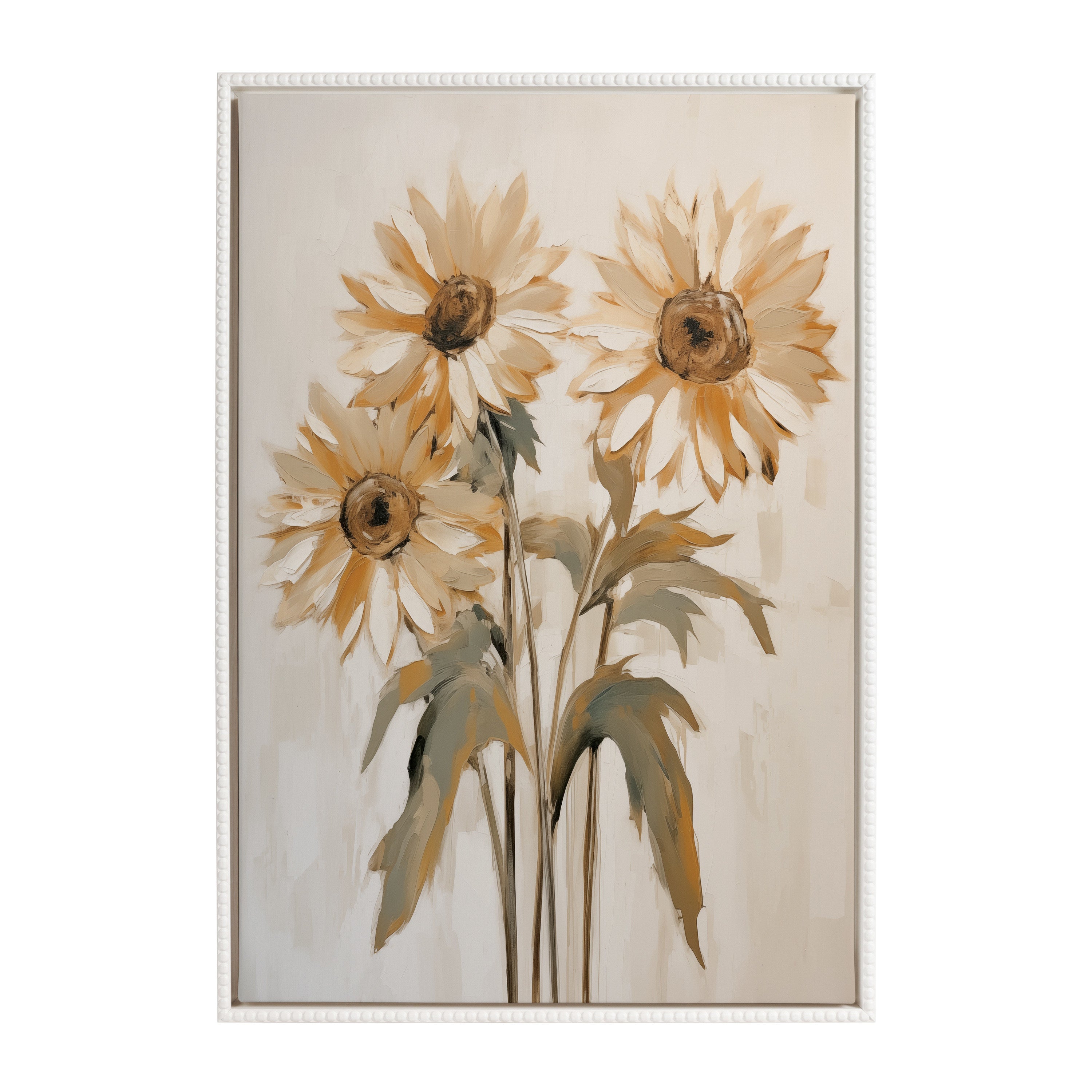 Sylvie Beaded Soft Sunflowers Framed Canvas by The Creative Bunch Studio