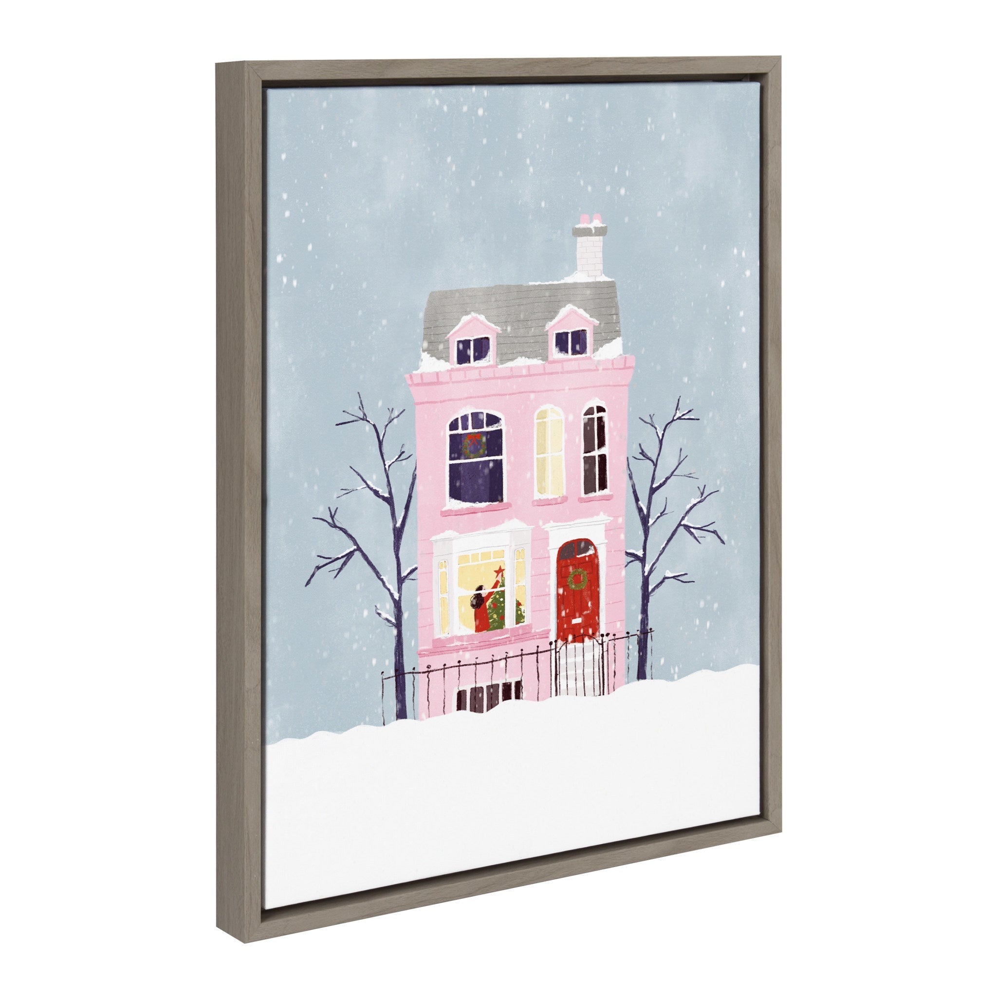 Sylvie Christmas Pink House Framed Canvas by kateandlaurel - product image 2 for Resin Society