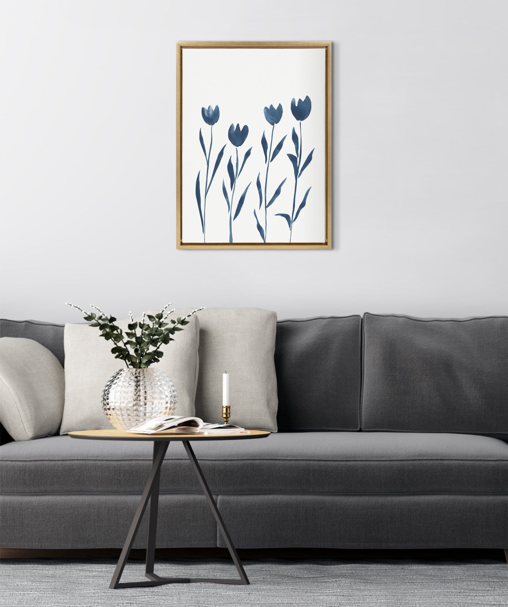 Sylvie Indigo Tulips on White Framed Canvas by kateandlaurel - product image 8 for Resin Society