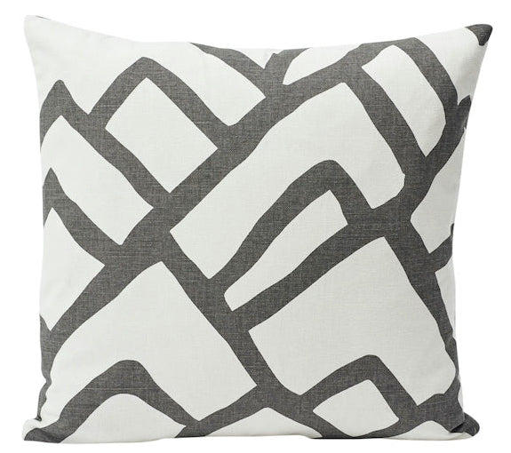 Zimba Pillow Cover in Charcoal with printed pattern front and ivory linen back