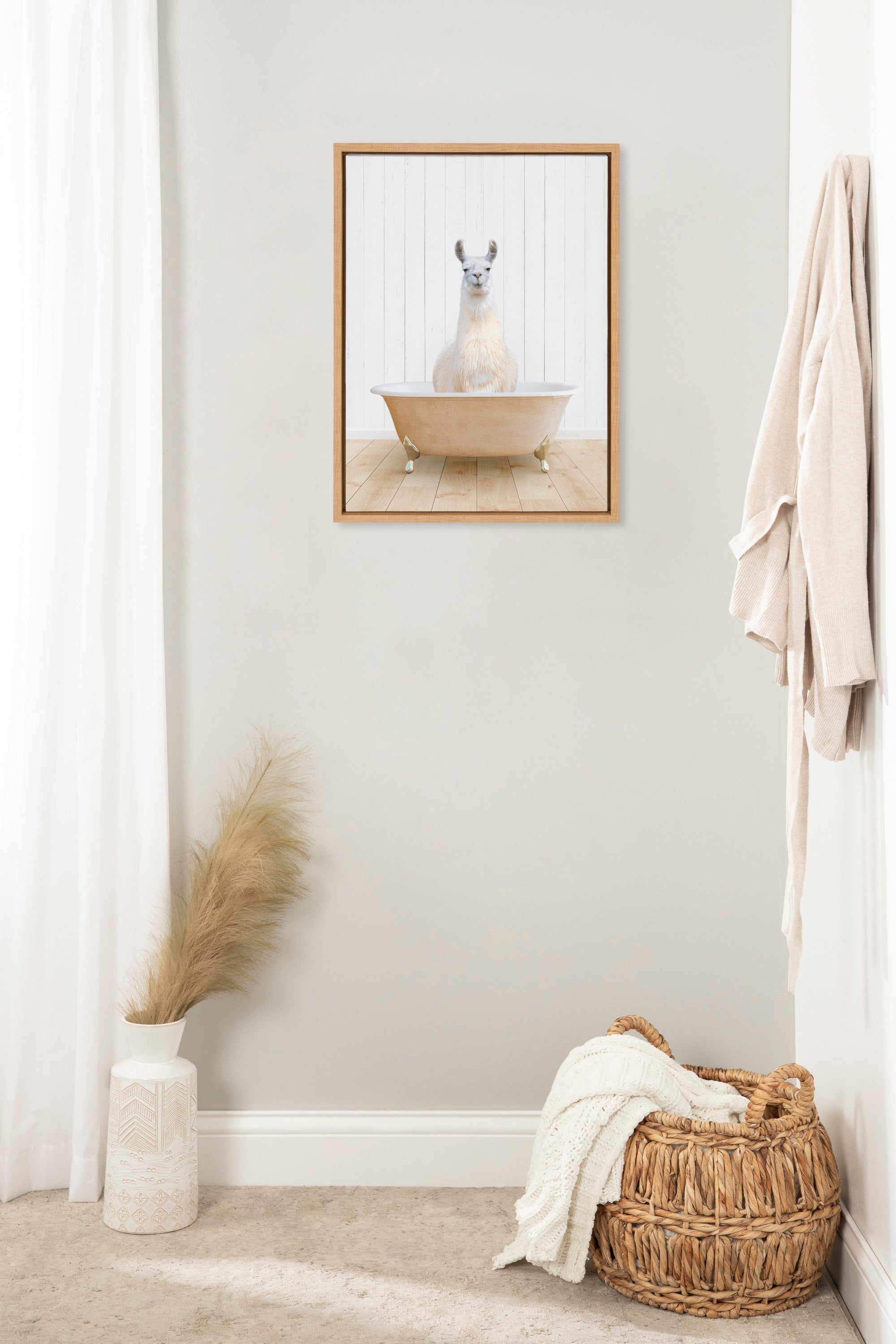 Sylvie Llama Farmhouse Bath Framed Canvas by kateandlaurel - product image 10 for Resin Society