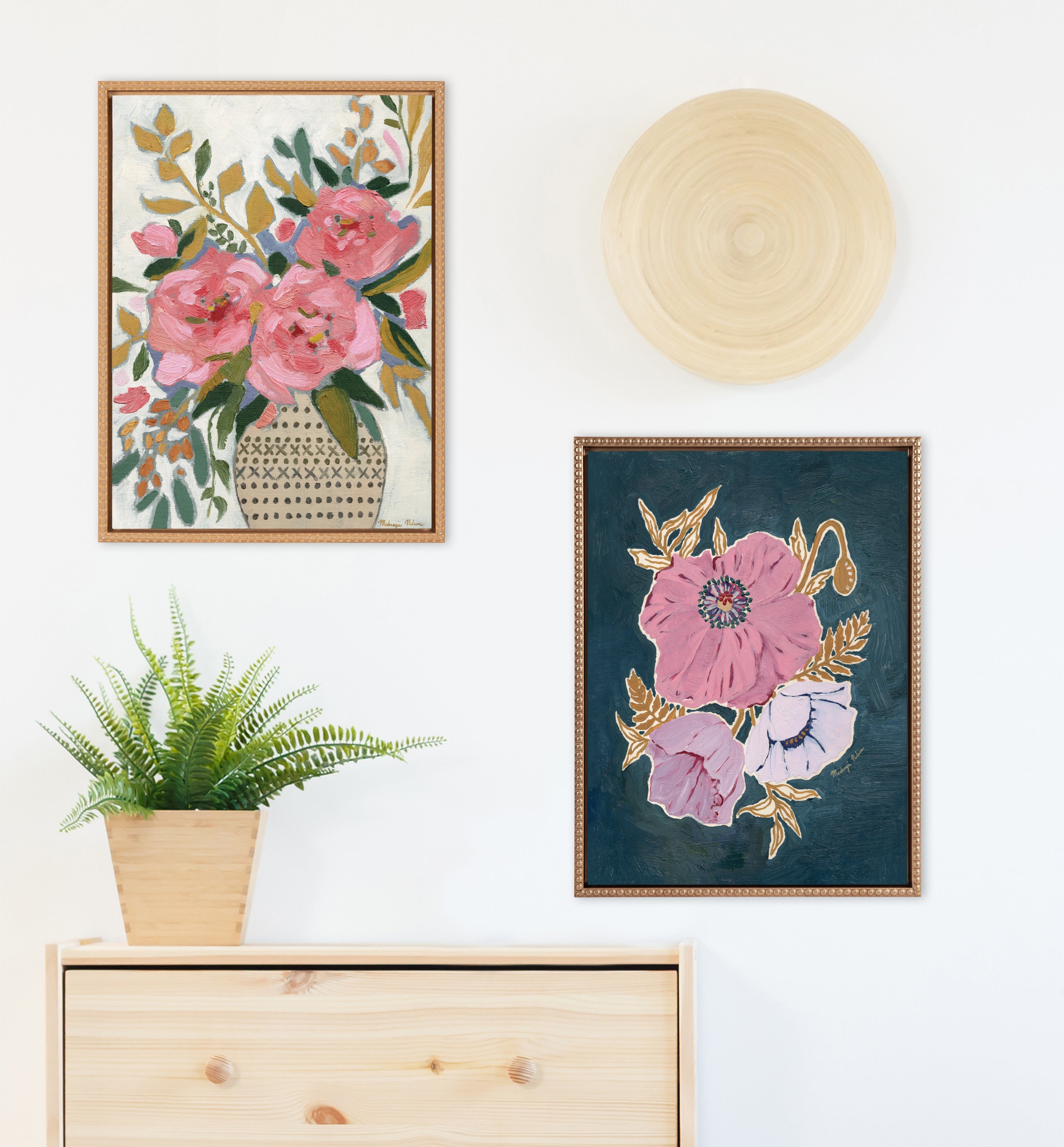 Sylvie Beaded Three Purple Poppies Framed Canvas by Mackenzie Nelson