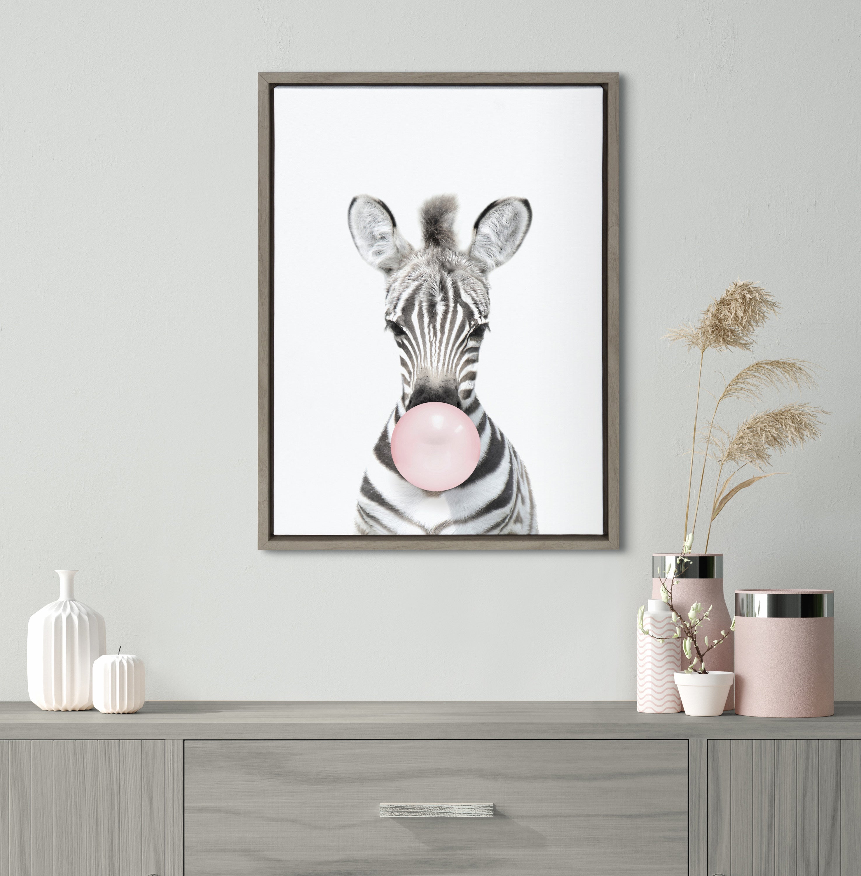 Sylvie Bubble Gum Zebra Framed Canvas by Amy Peterson Art Studio by kateandlaurel - product image 13 for Resin Society