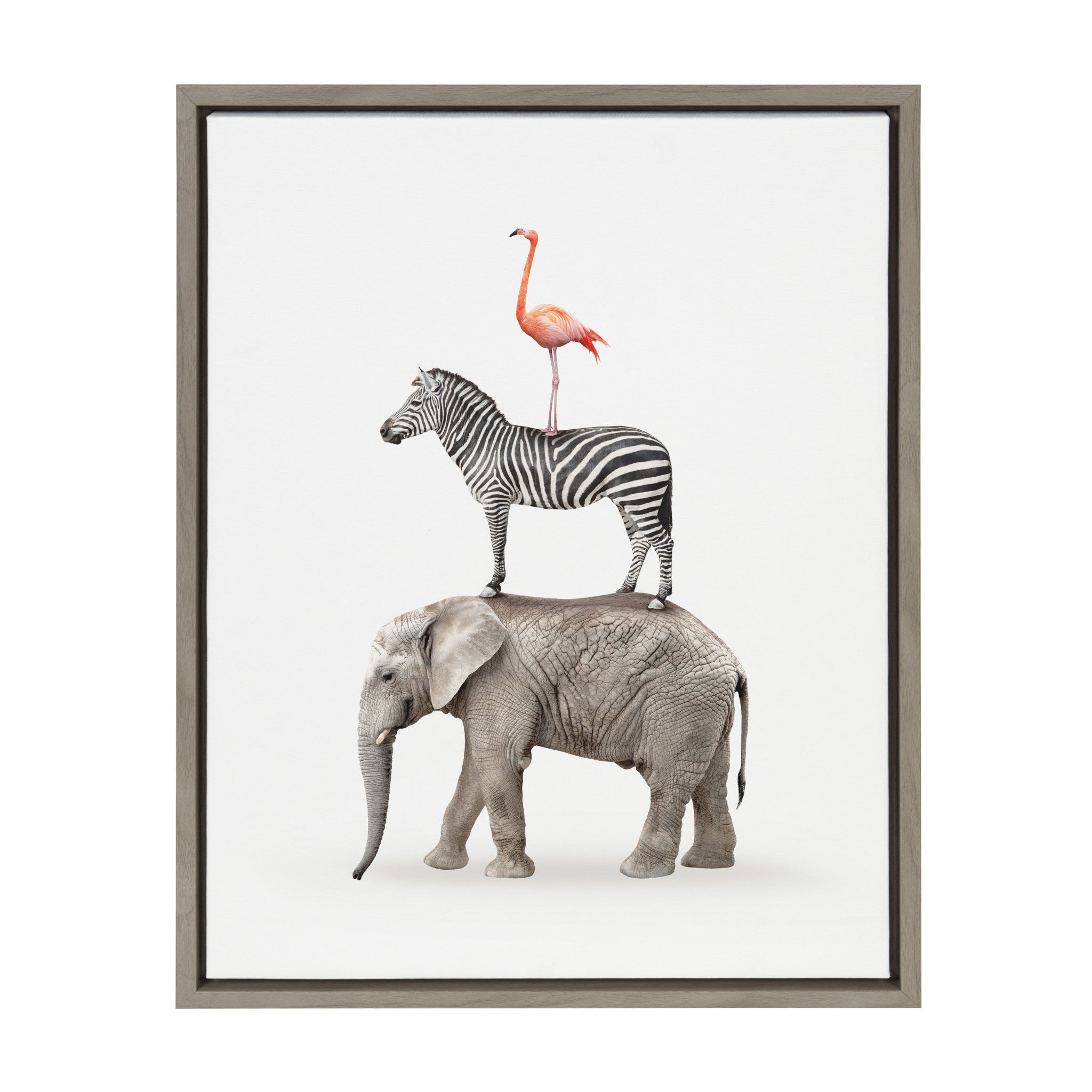 Sylvie Stacked Safari Animals in gray, framed canvas wall art by Amy Peterson Art Studio