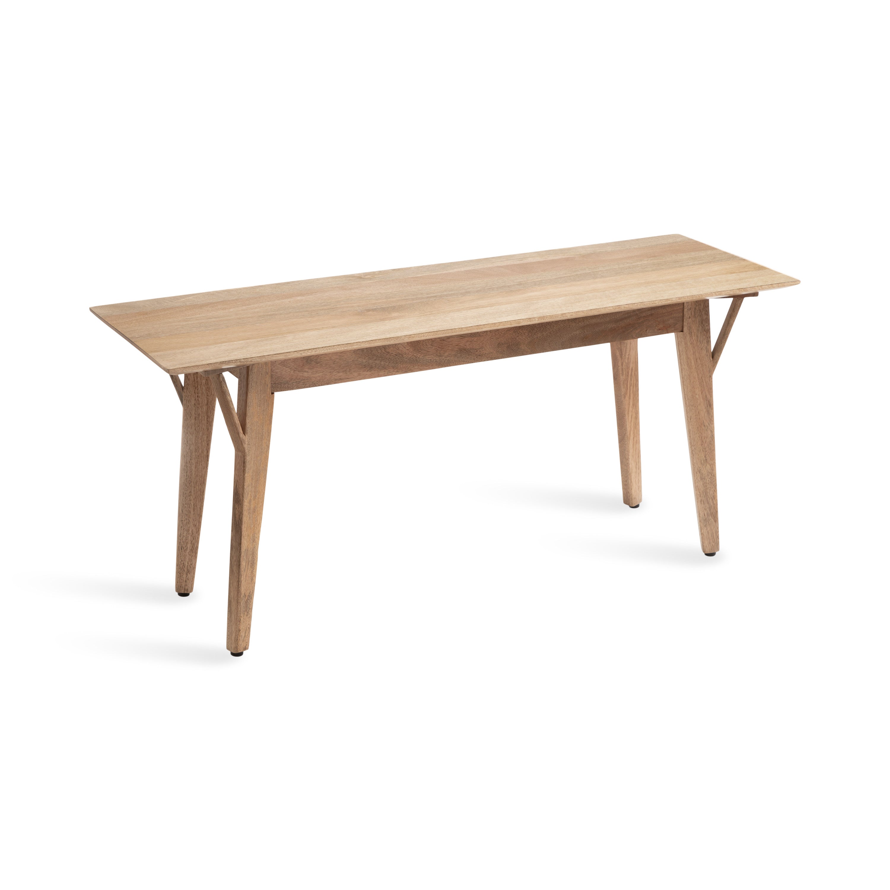 McCutcheon Rectangle Wooden Bench in natural mango wood, showing wood grain and rectangular design