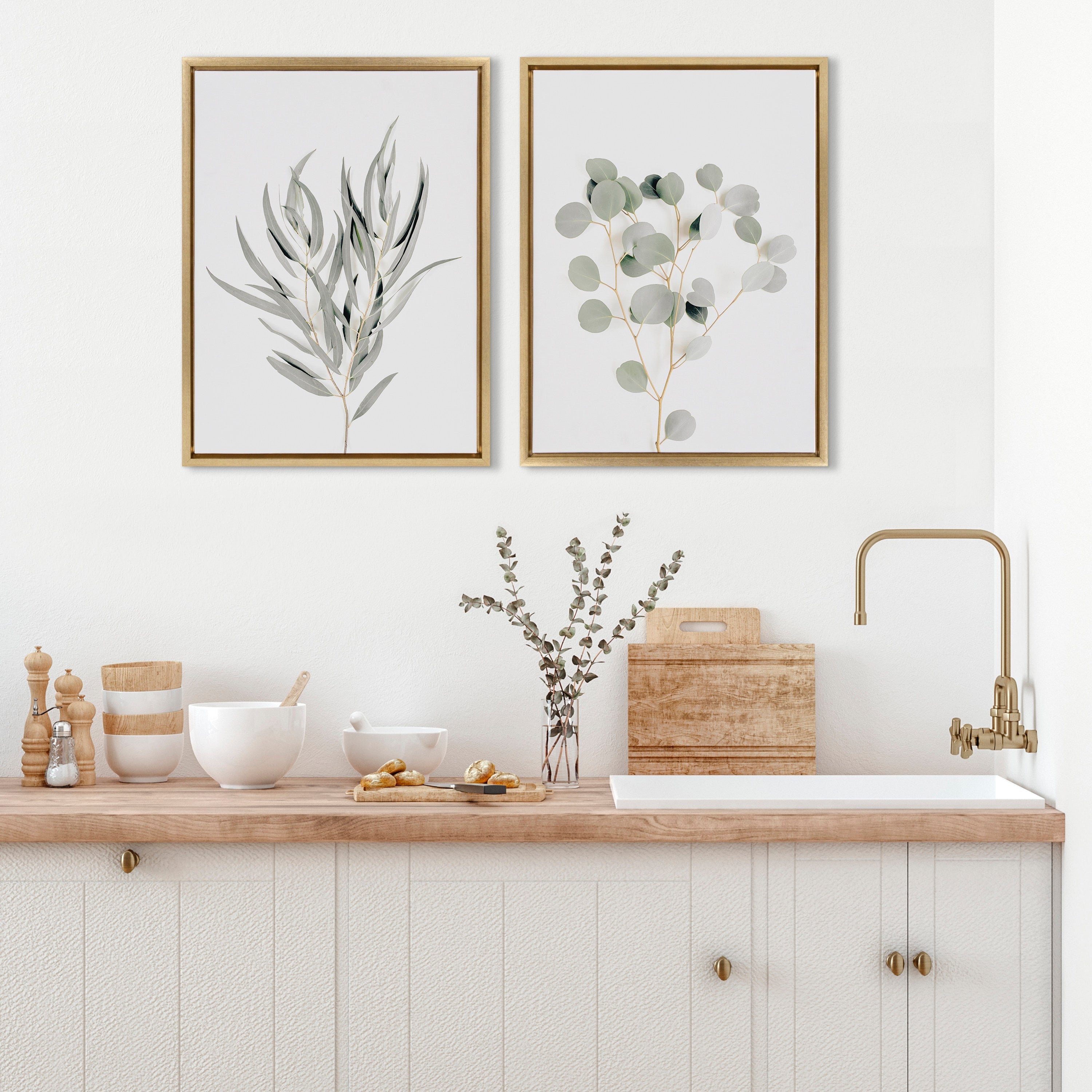 Sylvie Neutral Botanical 1 and 2 Framed Canvas Set by kateandlaurel - product image 12 for Resin Society
