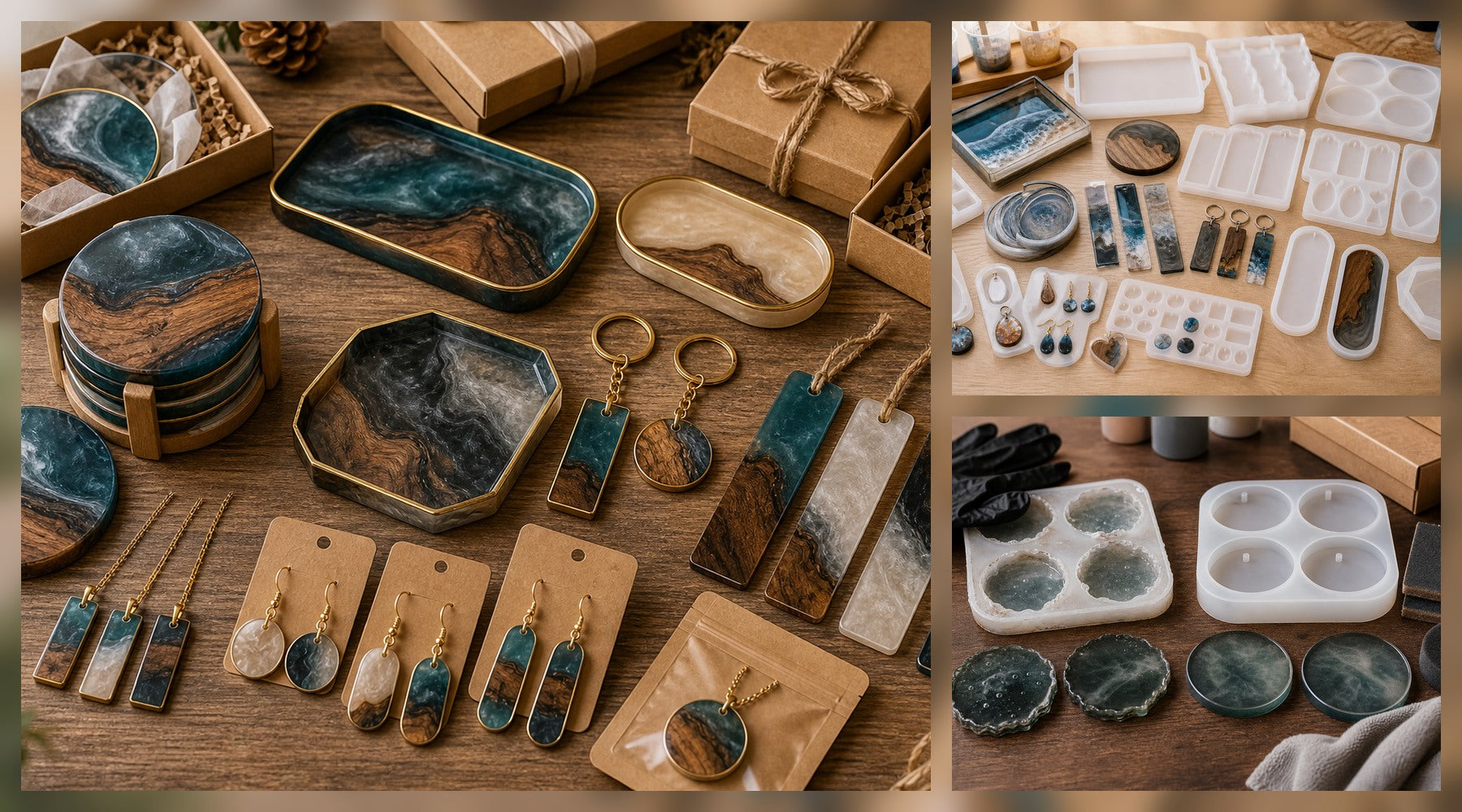 10 Resin Mold Ideas for Products You Can Make in Batches hero image for a Resin Society guide with realistic resin, epoxy, wood, tools, or finished project details.