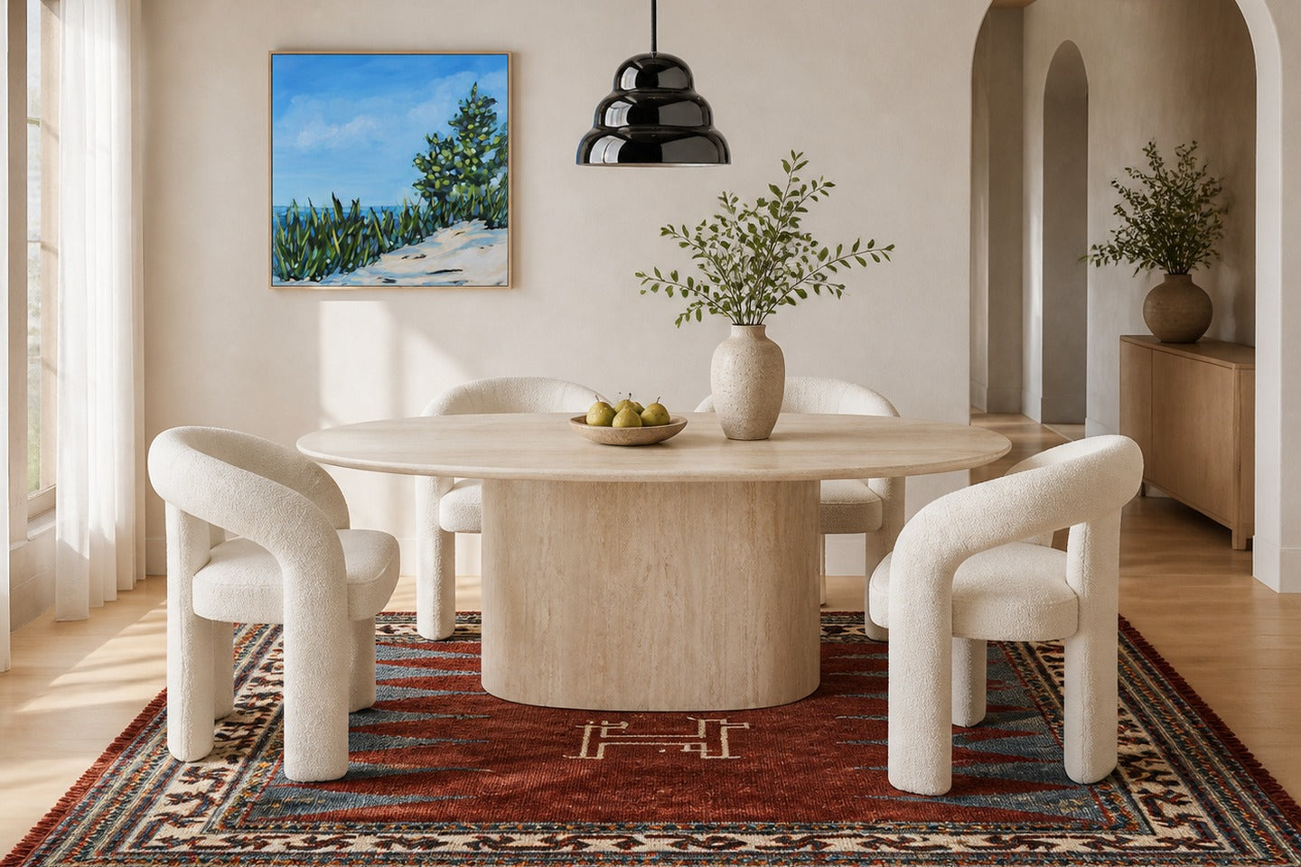 Dining room showing what size rug under dining table with 24 inch clearance