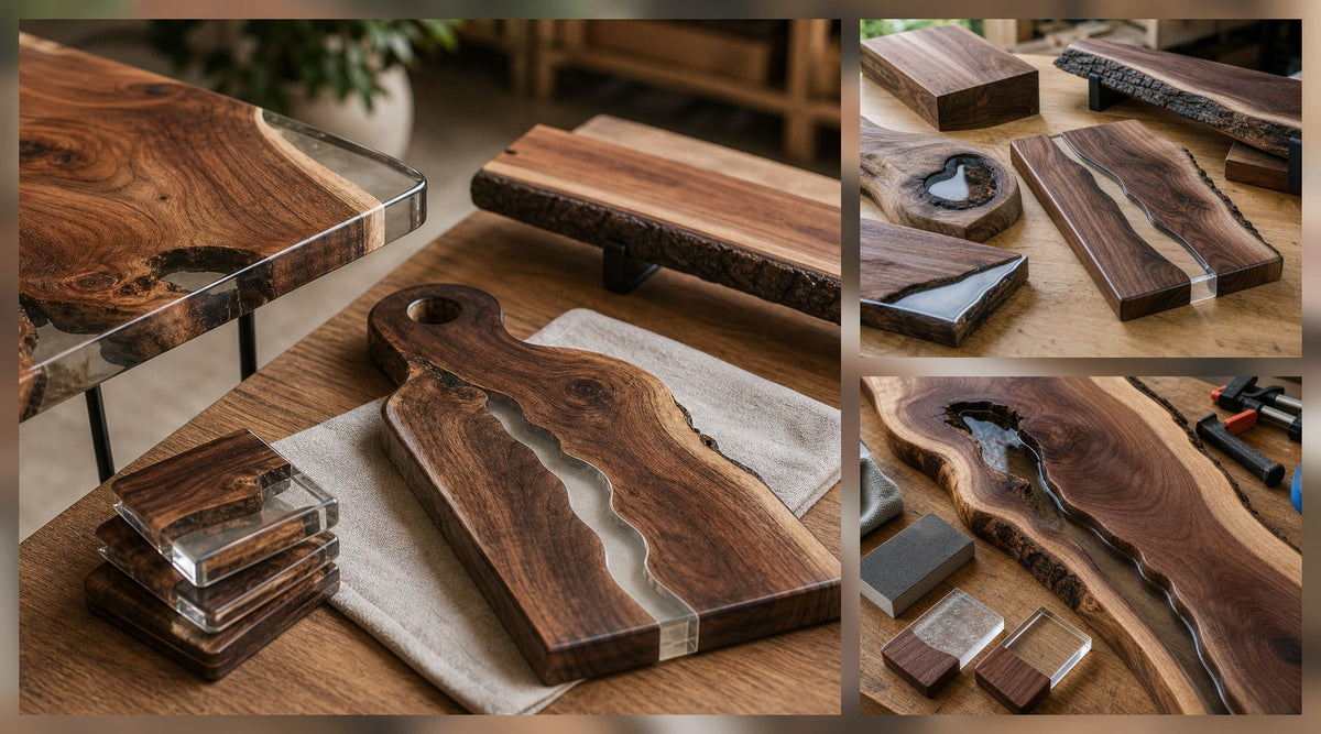 10 Wood Slab Projects That Pair Beautifully With Clear Epoxy hero image for a Resin Society guide with realistic resin, epoxy, wood, tools, or finished project details.