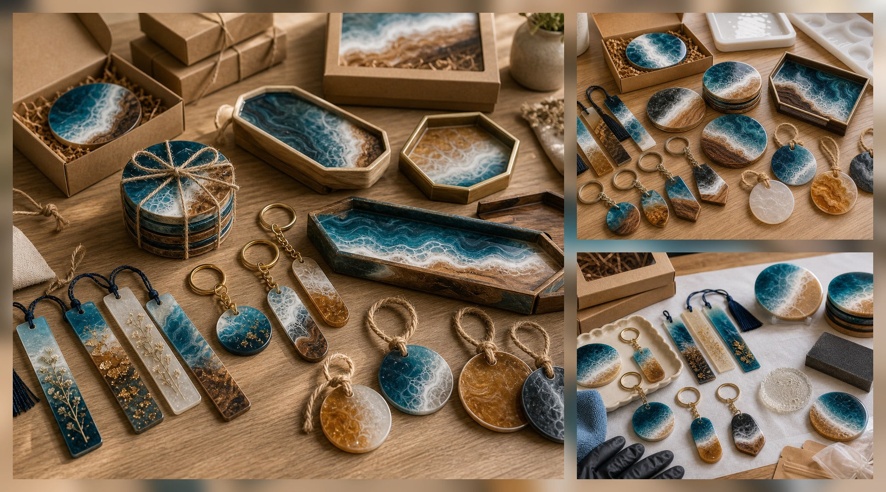 12 DIY Resin Craft Ideas for Gifts, Markets, and Small Batches hero image for a Resin Society guide with realistic resin, epoxy, wood, tools, or finished project details.