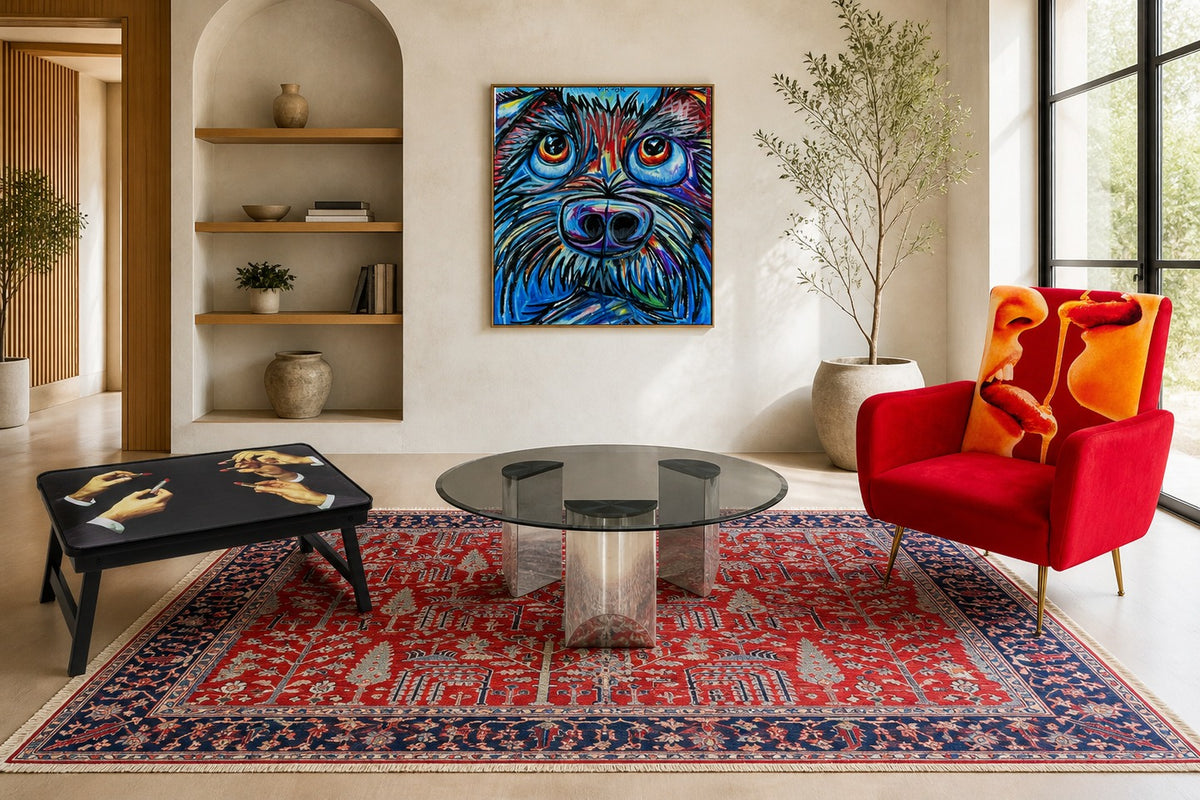 Living room gallery wall spacing example with 3-inch gaps between mixed frames