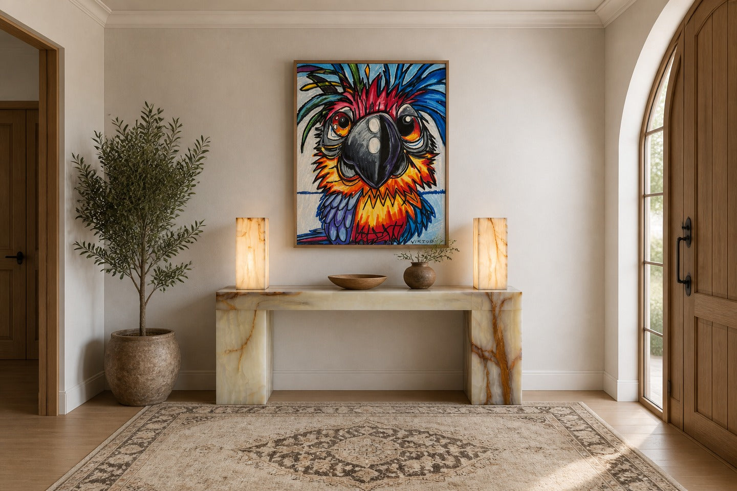 Example of what size art above console table with 2/3 width proportion in an entryway
