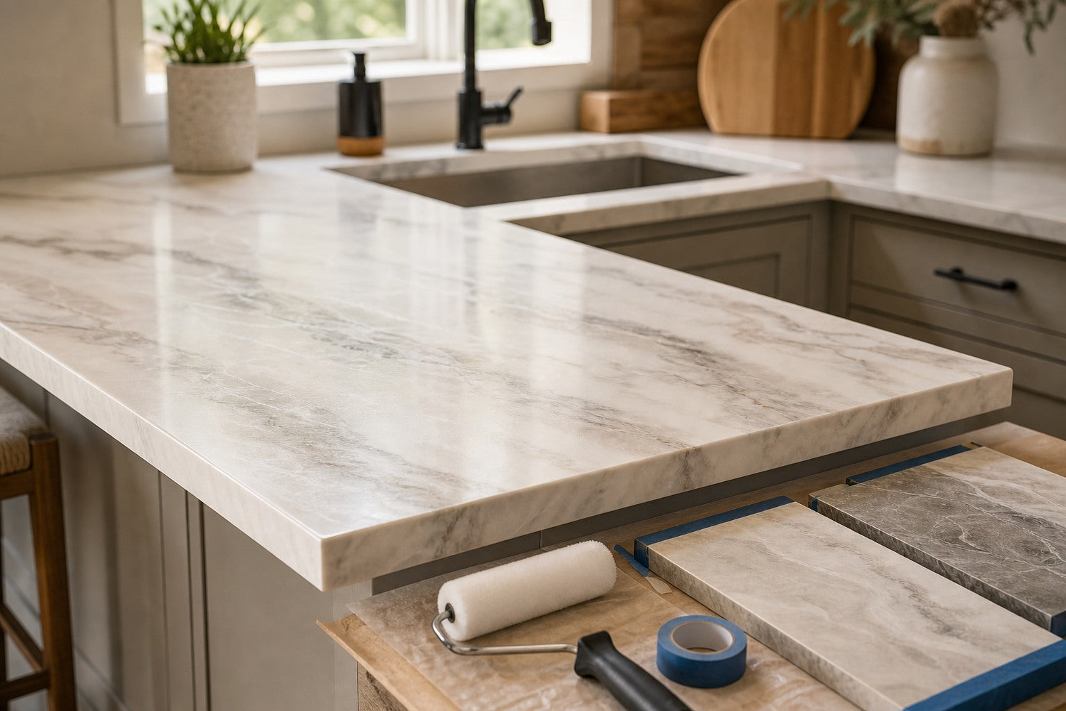 8 Epoxy Countertop Ideas That Feel Handmade Without Looking Messy hero image for a Resin Society guide with realistic resin, epoxy, wood, tools, or finished project details.
