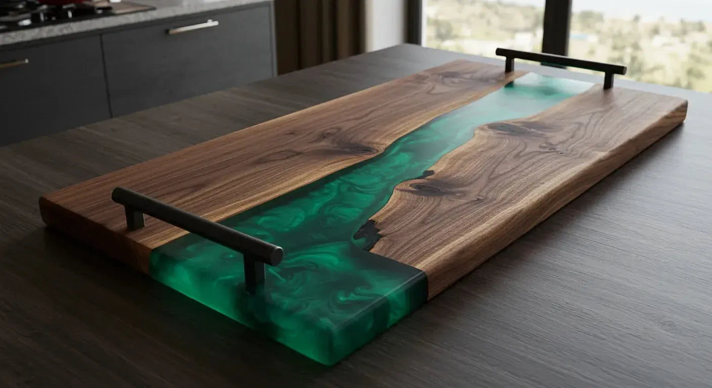 Finished live edge resin table ideas that still let the wood lead hero image showing epoxy resin and wood for live edge resin table still, with clear.