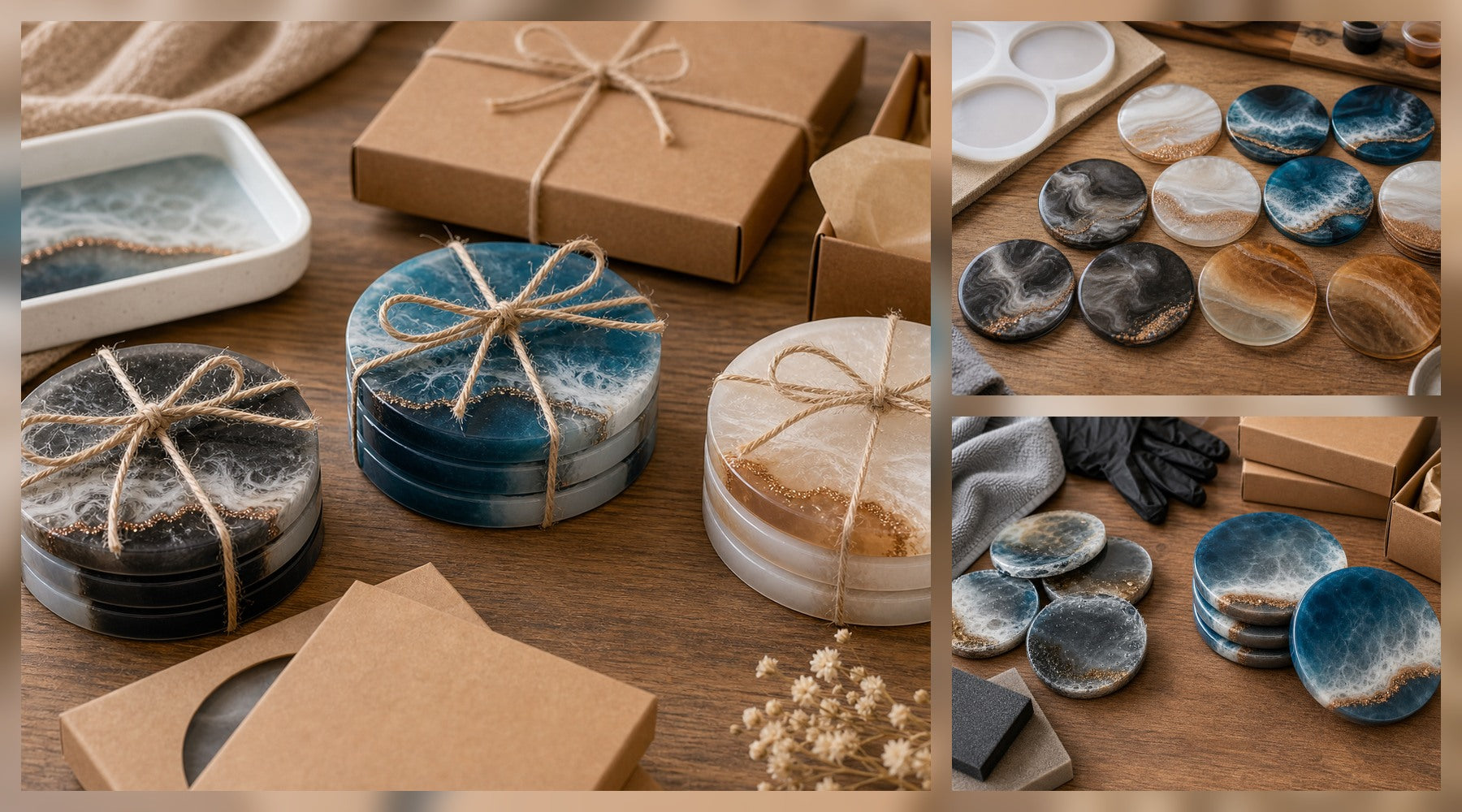 DIY Resin Coasters That Look Like a Small Product Line hero image for a Resin Society guide with realistic resin, epoxy, wood, tools, or finished project details.