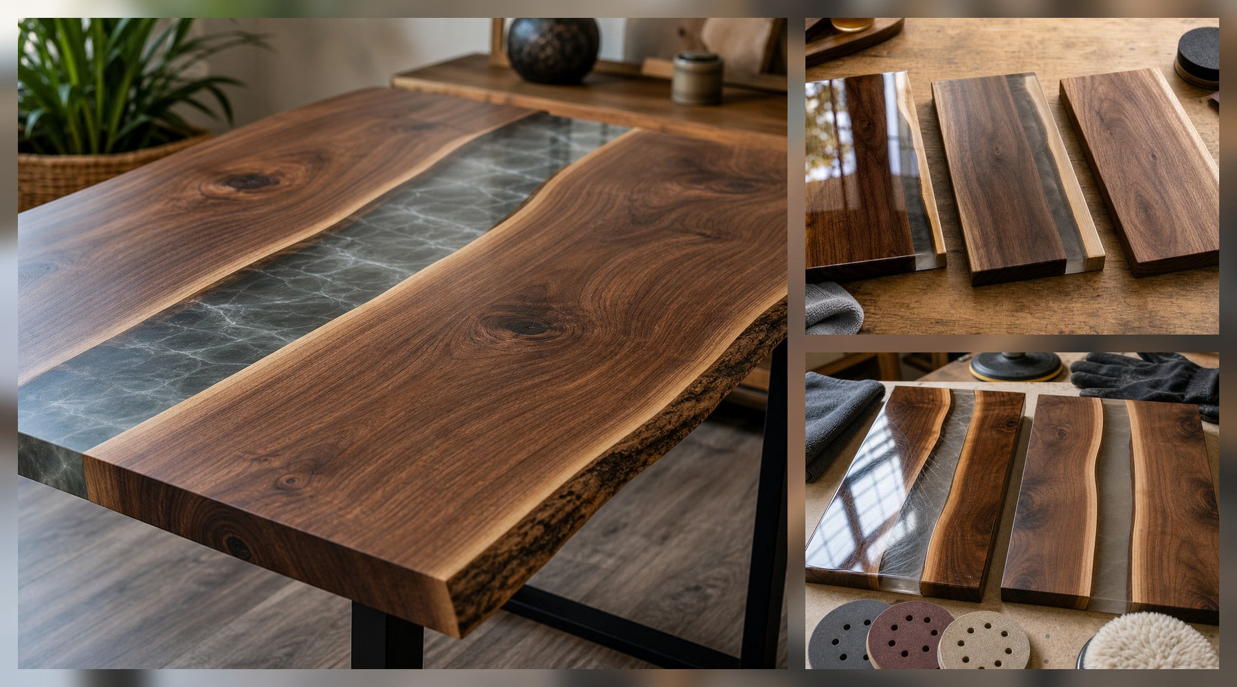 Epoxy Table Top Finish: Gloss, Satin, or Natural Wood? hero image for a Resin Society guide with realistic resin, epoxy, wood, tools, or finished project details.