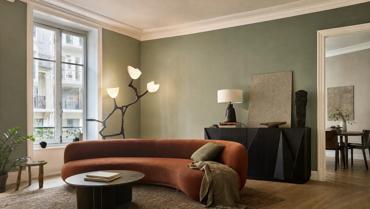 Organic and geometric forms share a contemporary sitting room.