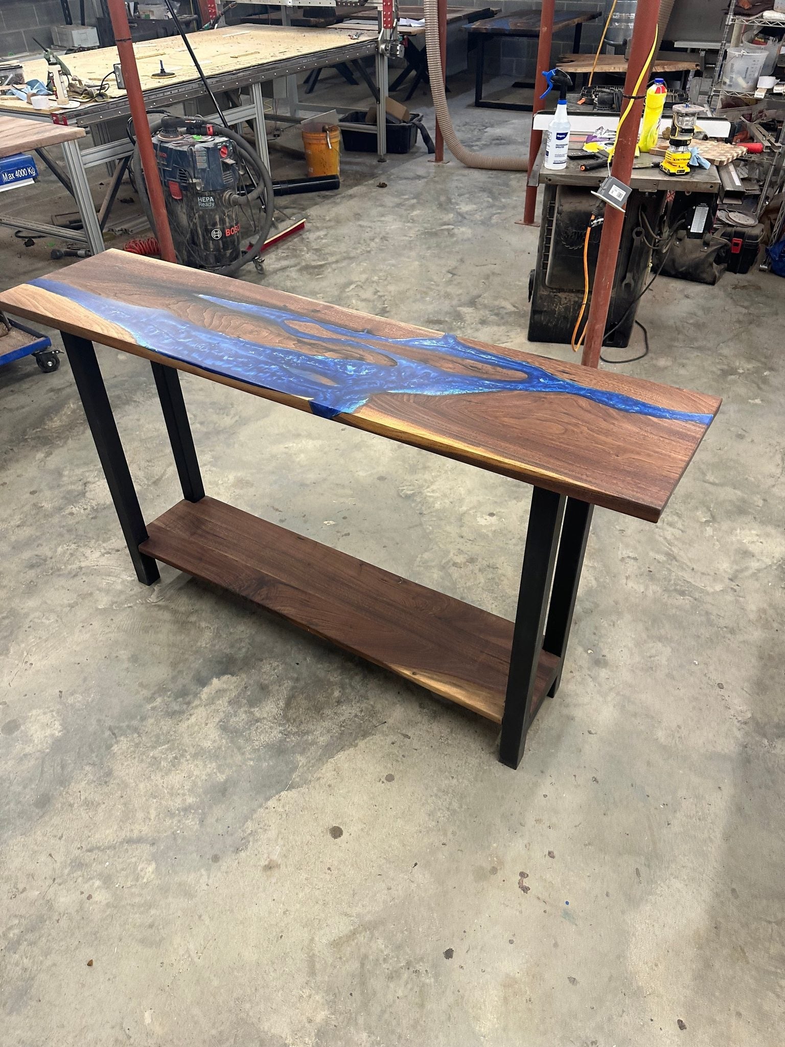 Sasquatch Tables featuring Walnut river console/sofa table at Resin Society