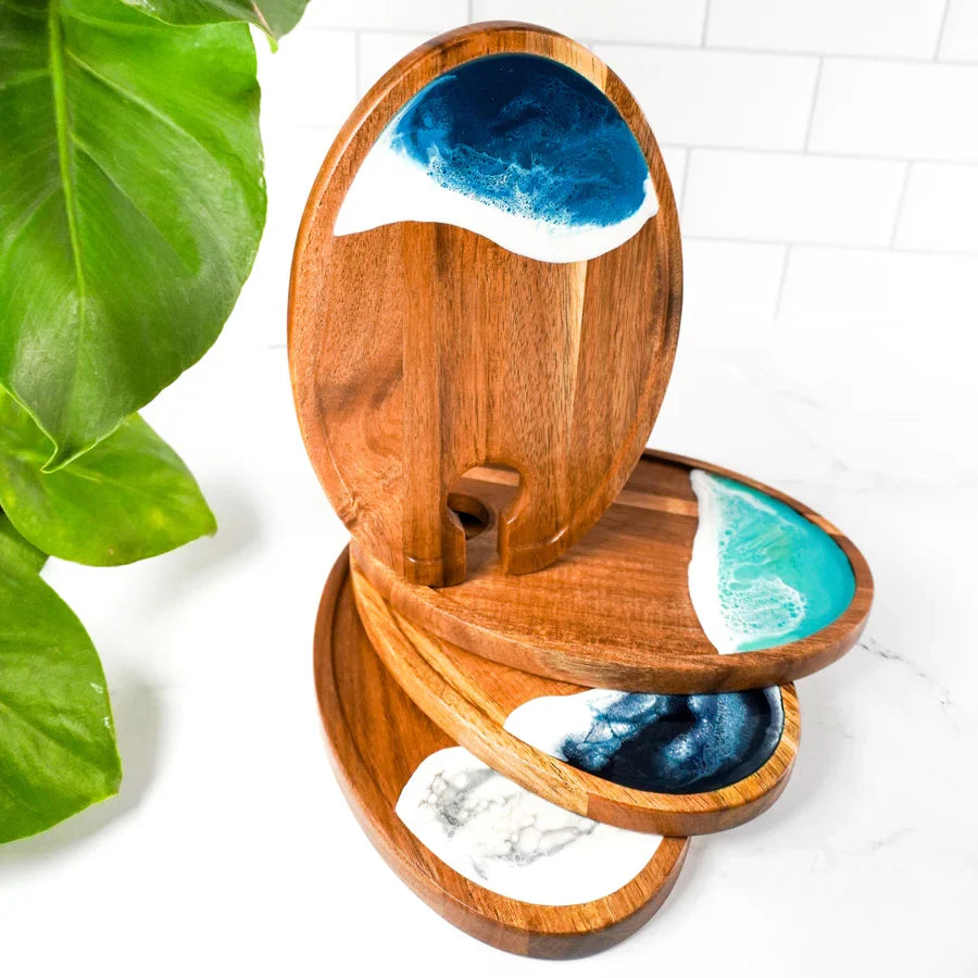 Resin Serverware featuring Wine & Appetizer Tray Set of 4 by Lynn & Liana Designs at Resin Society