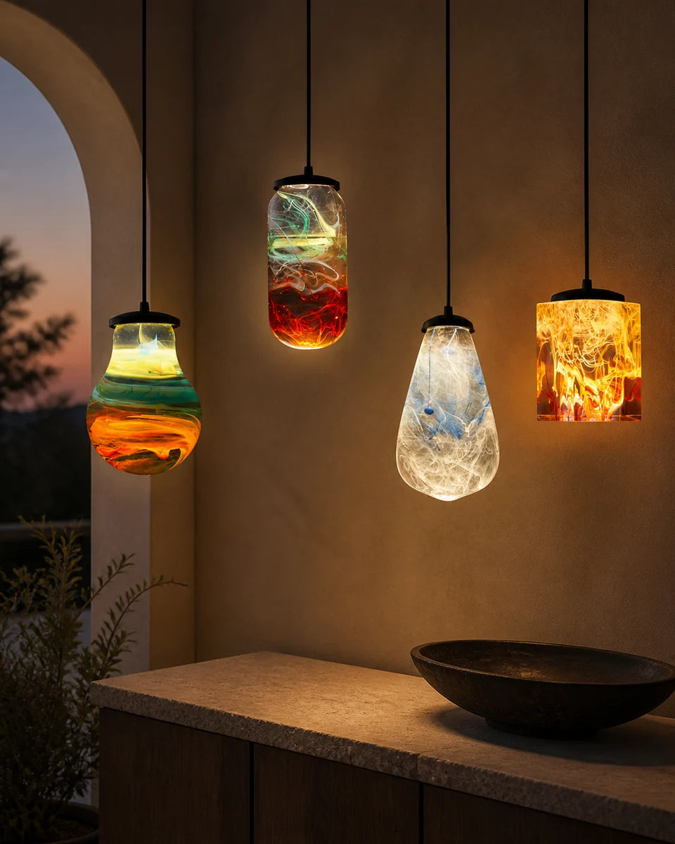 Handcrafted Resin Light Bulbs styled collection scene at Resin Society