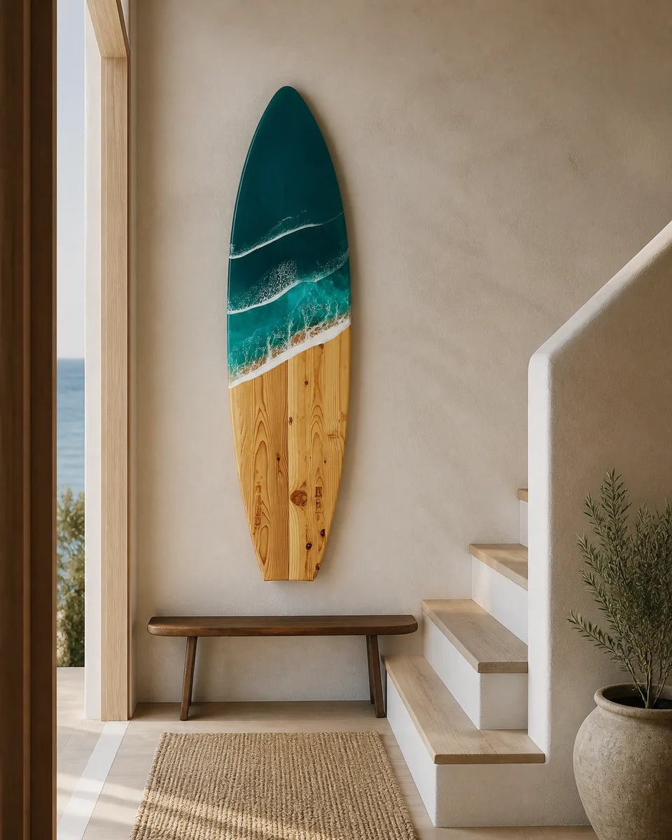 Ocean Resin Surfboard Decor styled collection scene at Resin Society