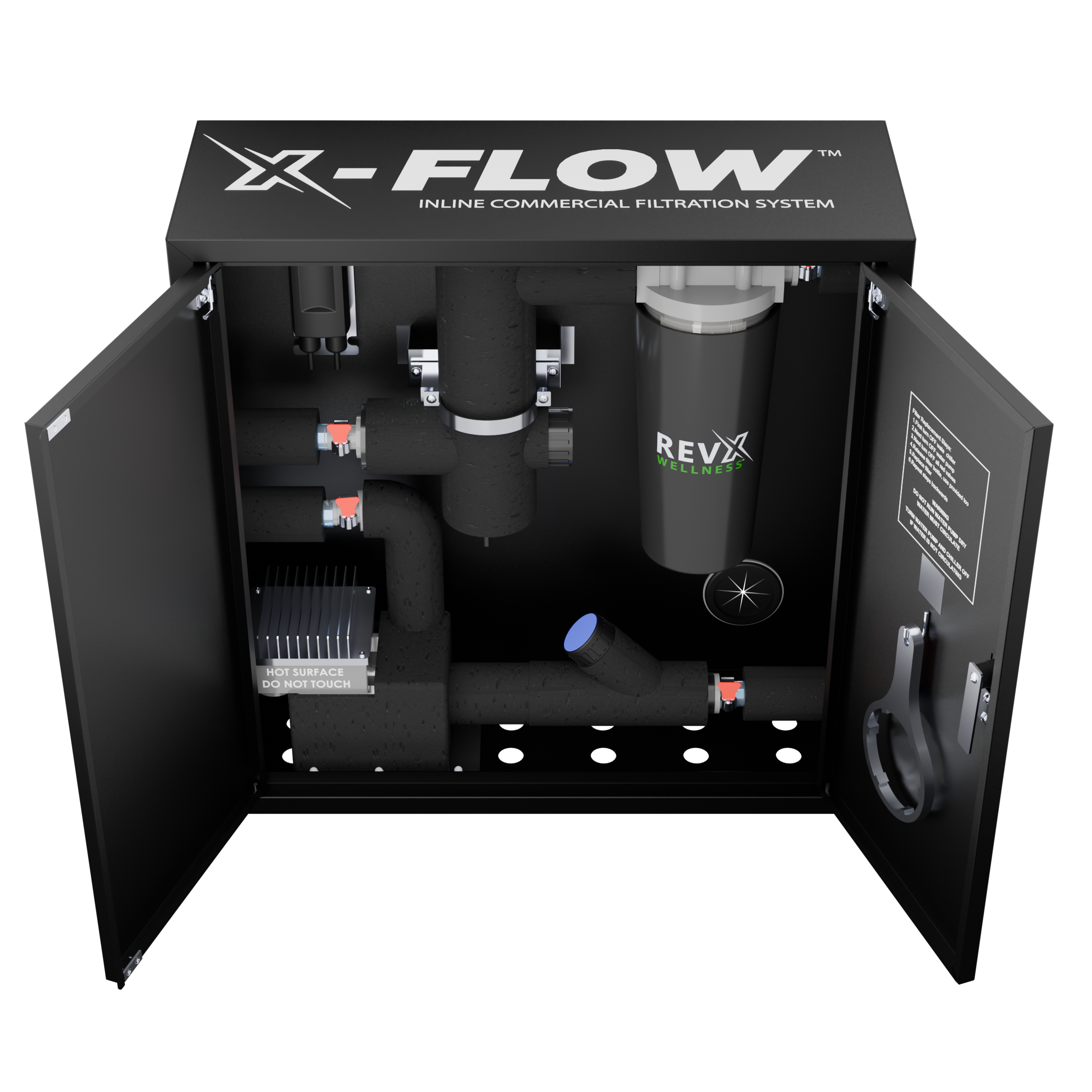 RevX X-FLOW Cold Plunge Filtration System unit with detailed components displayed
